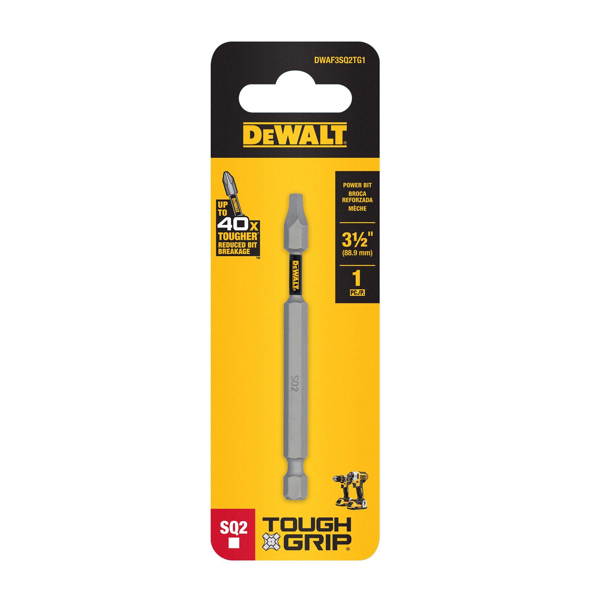 Punta desarmadora cuadrada/Robertson DEWALT TOUGH GRIP 3-1/2 pulgadas #2 DWAF3SQ2TG1