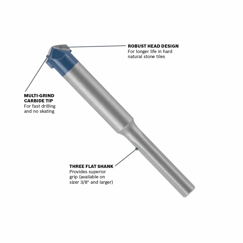 Broca para taladro percutor de alta velocidad de acero para piedra natural de 1/8 pulgadas x 2 pulgadas Bosch