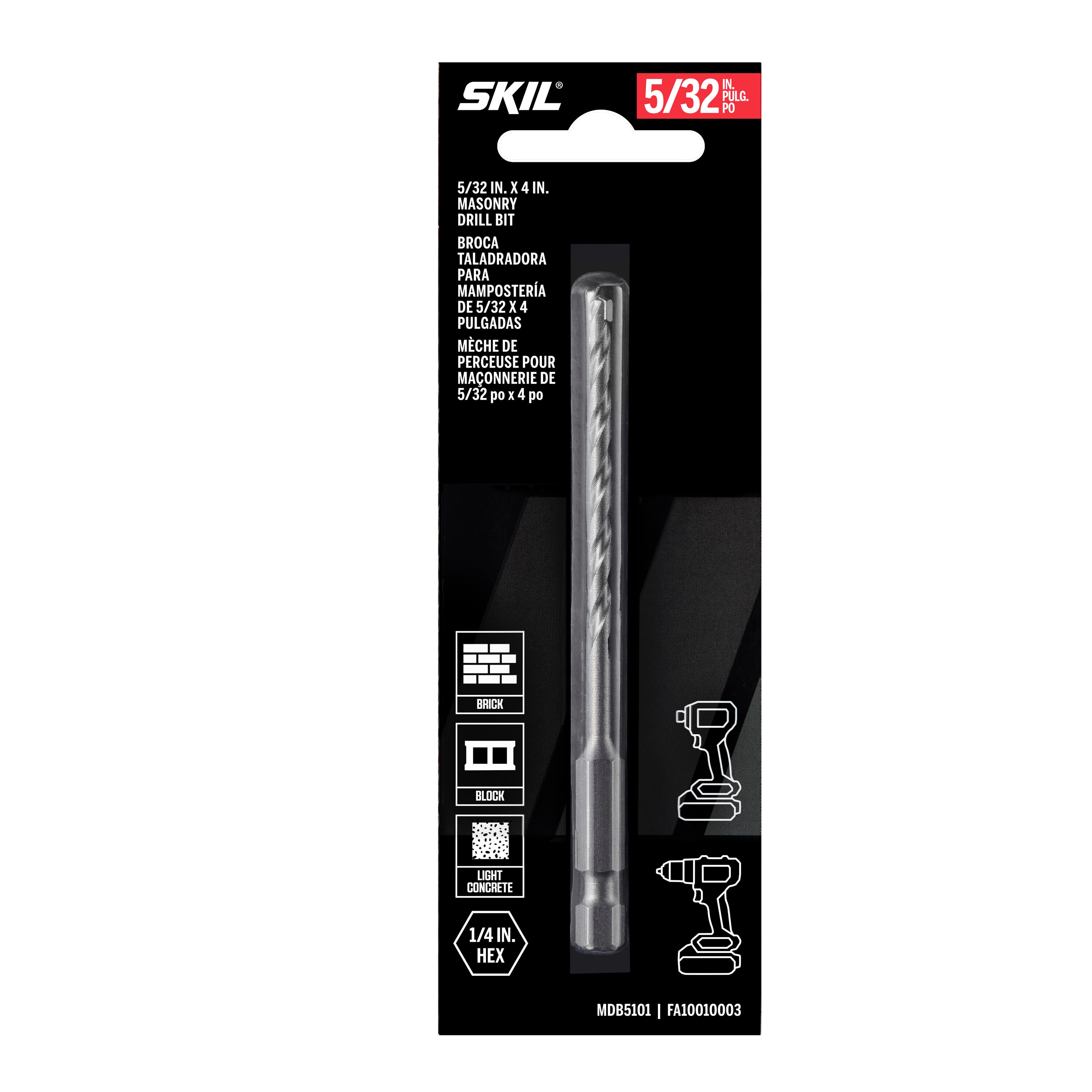 Broca de mampostería de acero de aleación SKIL 5/32 pulg. x 4 pulg. para martillo perforador MDB5101