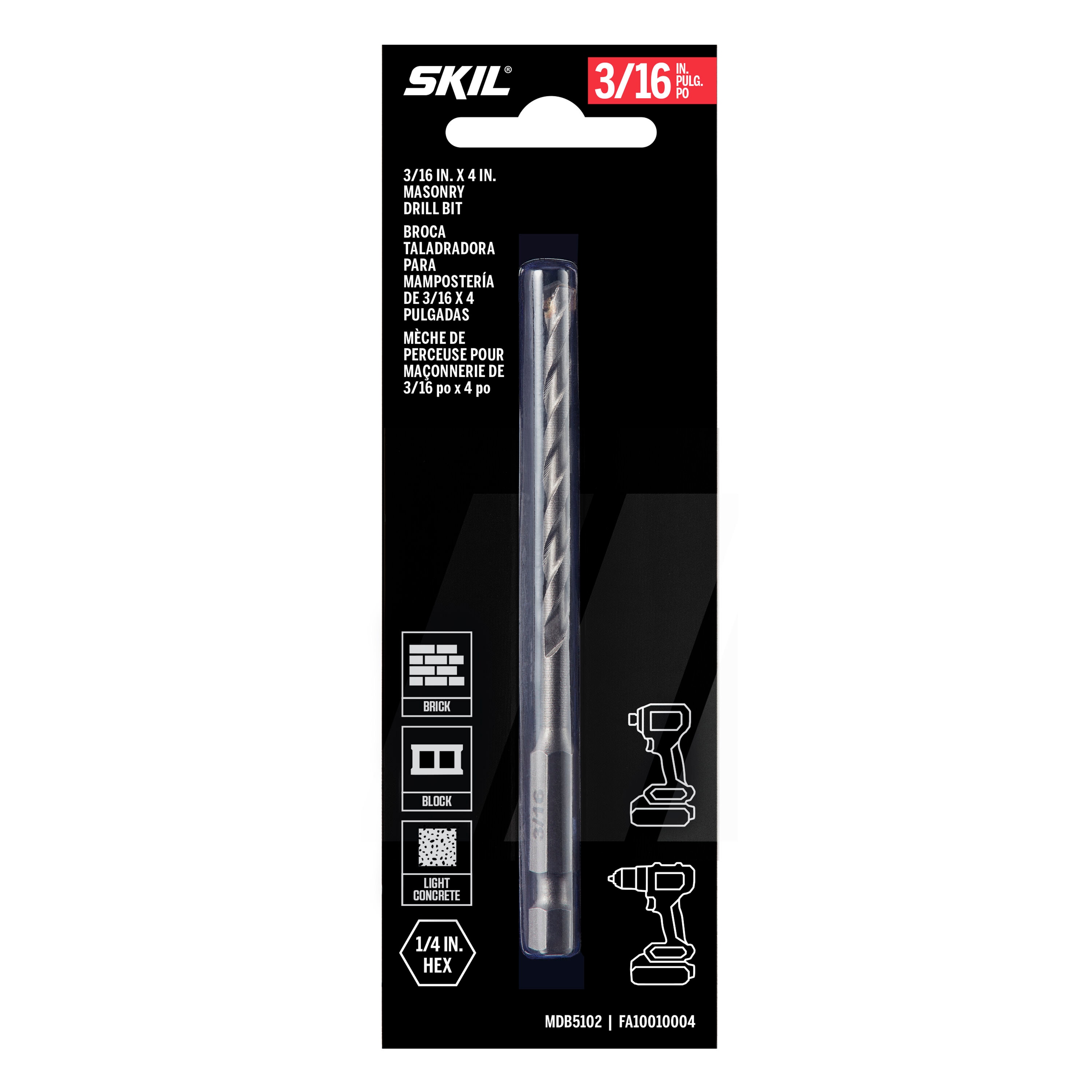 Broca de albañilería de acero de aleación SKIL 3-1/16 pulg. x 4 pulg. para taladro de percusión MDB5102