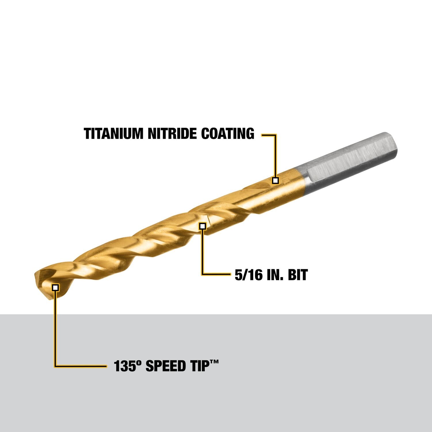 Broca helicoidal de longitud de trabajo DEWALT 5/16-in 6-in recubierta de nitruro de titanio HSS DW1320