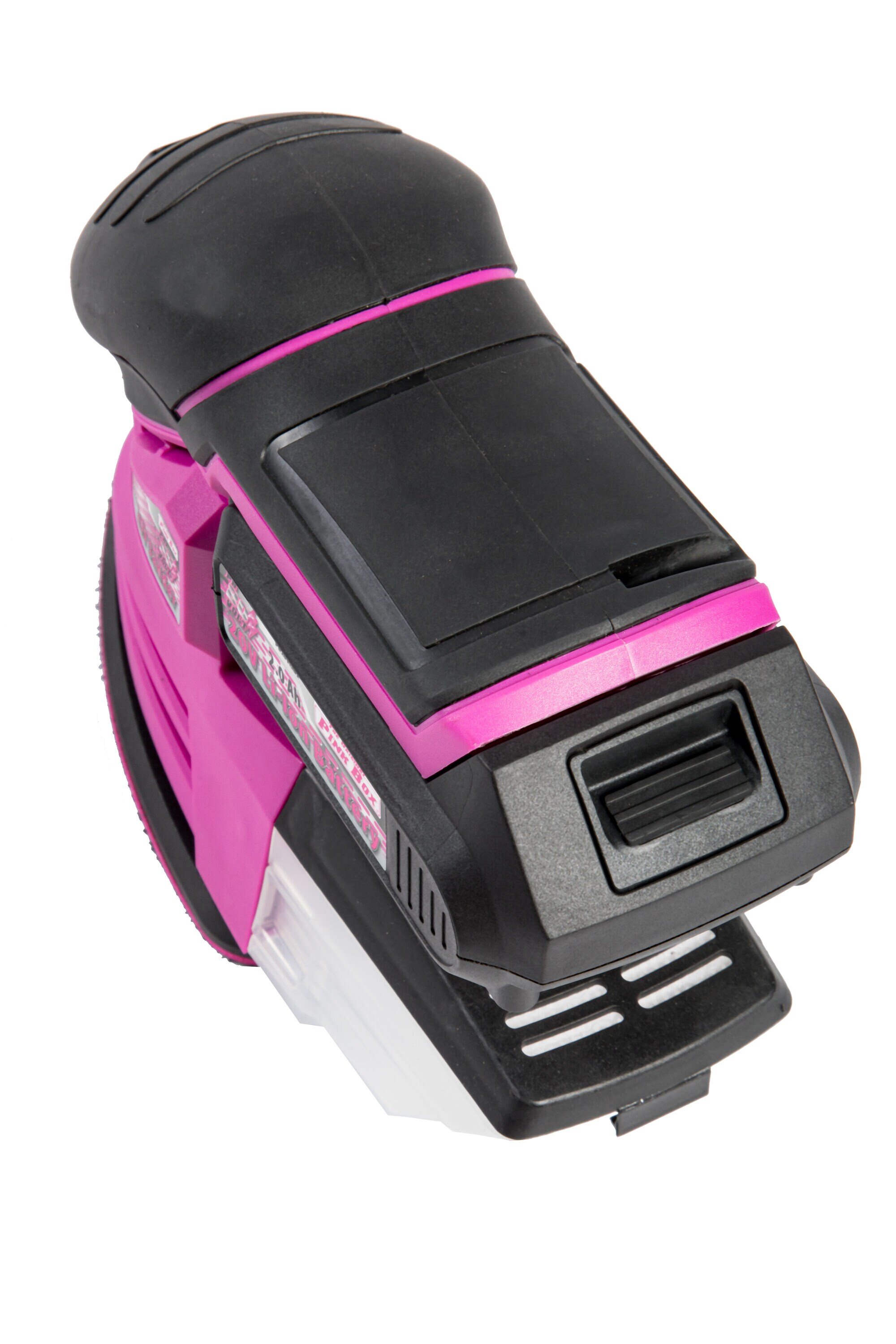 Lijadora inalámbrica sin escobillas The Original Pink Box de 20 voltios con detalles y manejo de polvo, batería incluida PB20VSND-2AH-CHRGR