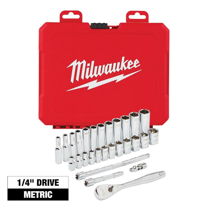 Juego de herramientas mecánicas de trinquete y dados métricos de 1/4 de pulgada de Milwaukee (28 piezas) - 48-22-9504