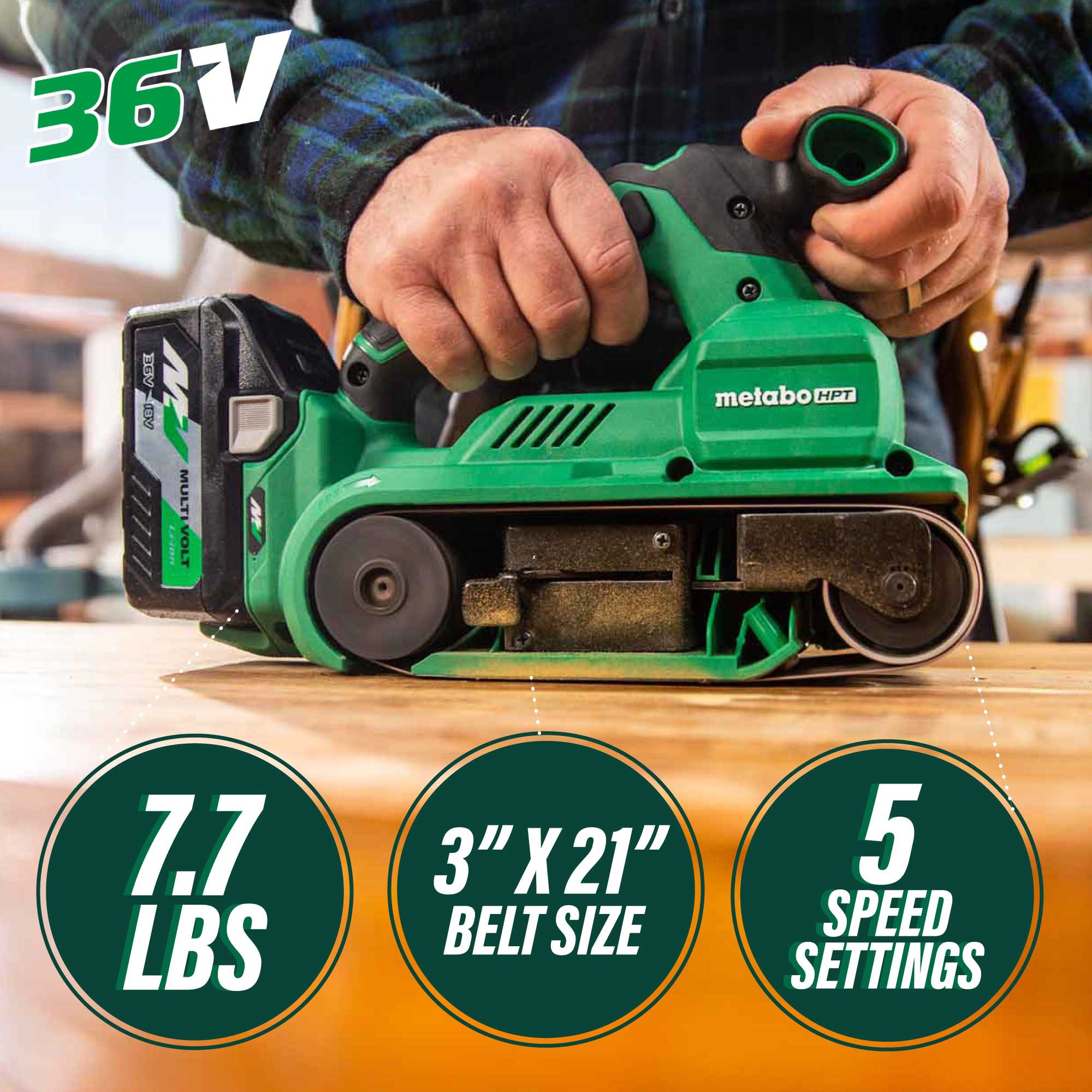 Lijadora inalámbrica con variación de velocidad y manejo de polvo Metabo HPT 36-Volt Brushless SB3608DAQ4M