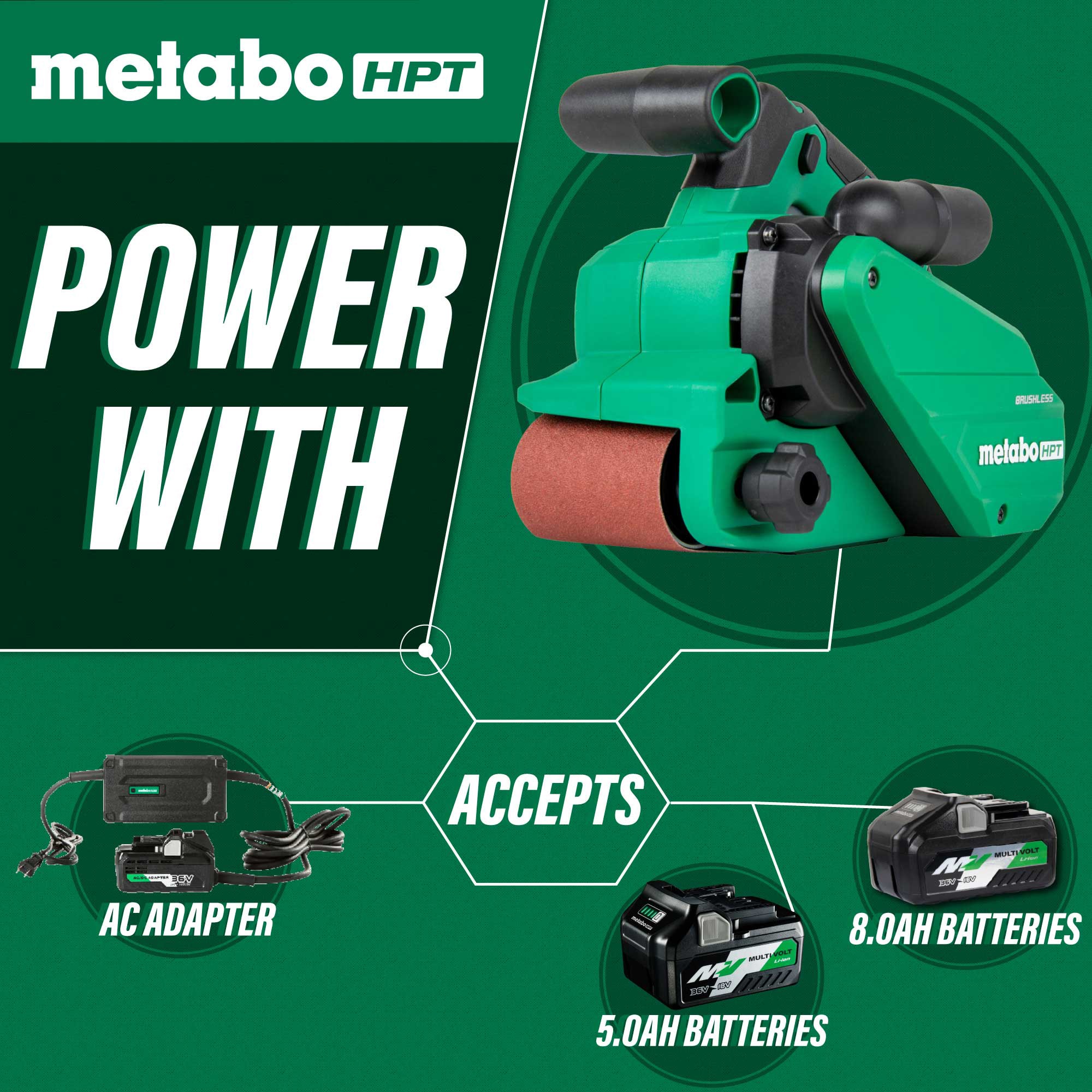 Lijadora inalámbrica con variación de velocidad y manejo de polvo Metabo HPT 36-Volt Brushless SB3608DAQ4M