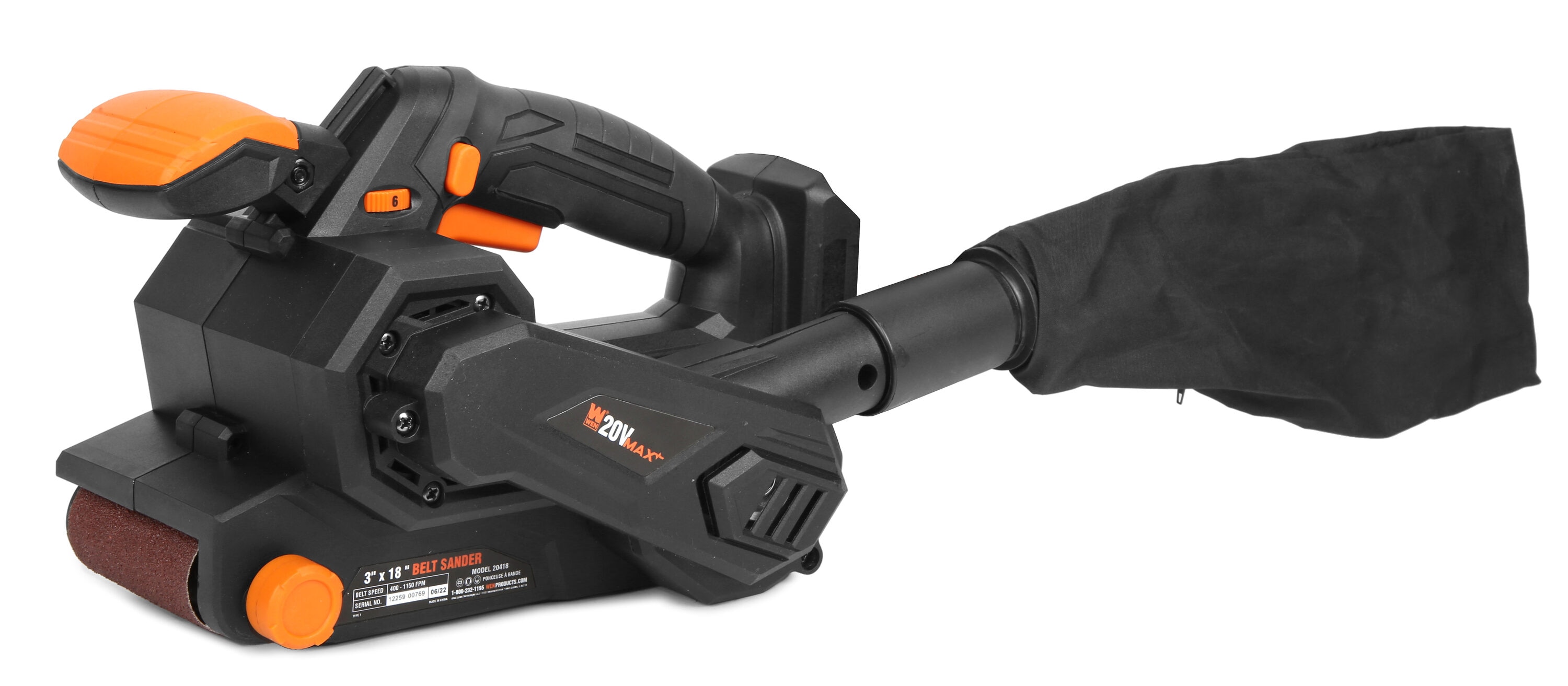 Lijadora inalámbrica con control de polvo de 20 volts de WEN 20418BT