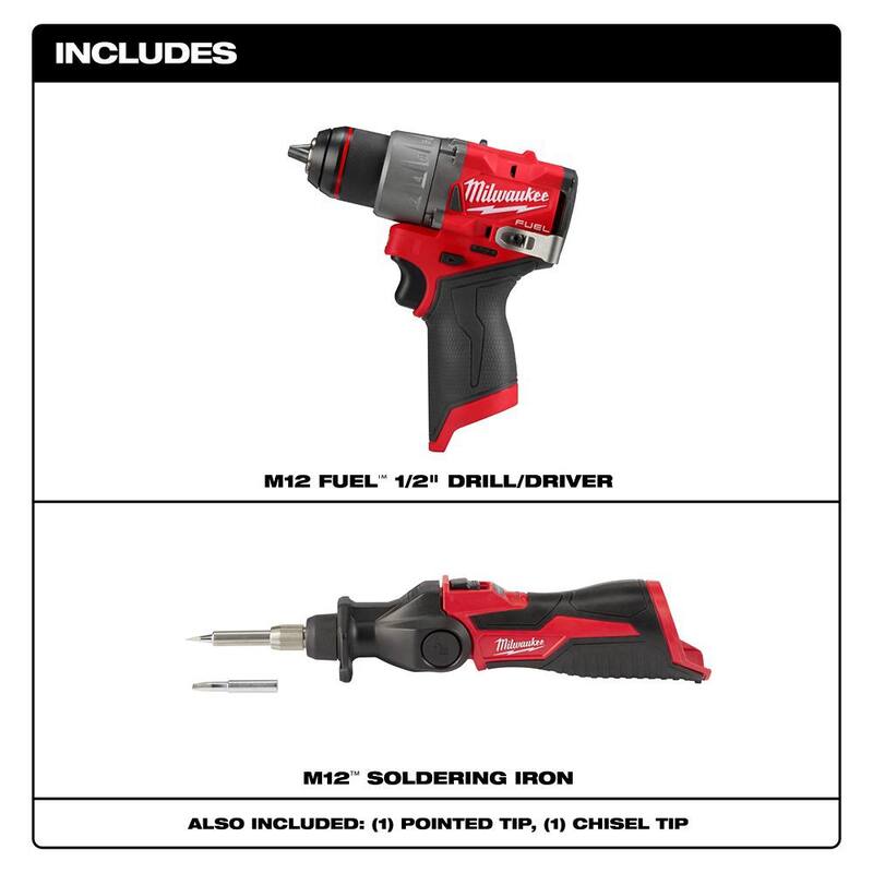 Milwaukee M12 FUEL Taladro/destornillador inalámbrico sin escobillas de 12V de iones de litio con soldador inalámbrico de iones de litio M12 de 12V - 3403-20-2488-20