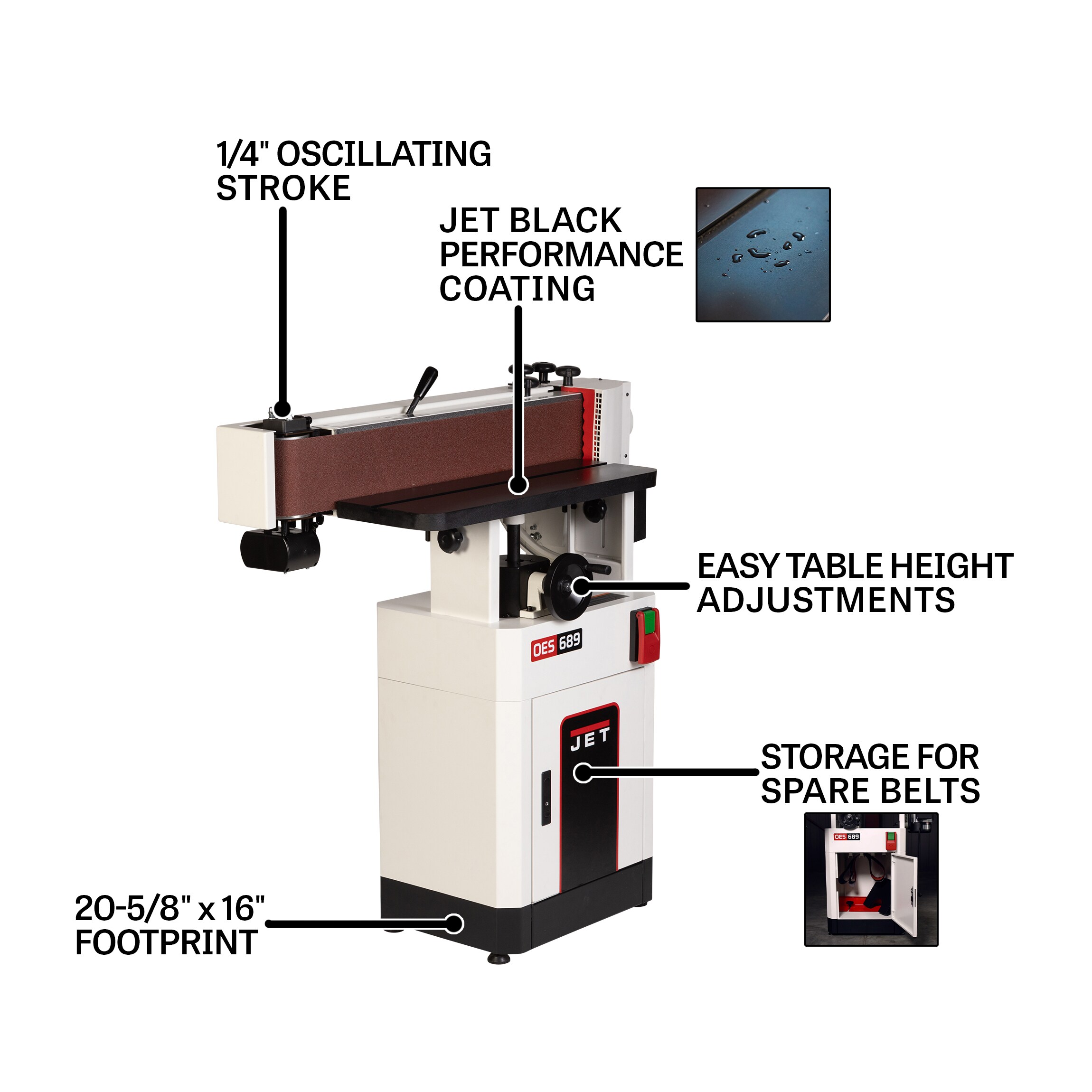 Lijadora de banda oscilante de 6" x 89" en negro jet con manejo de polvo de 115 voltios y 20 amperes JT1-1372 OES-689-BLK