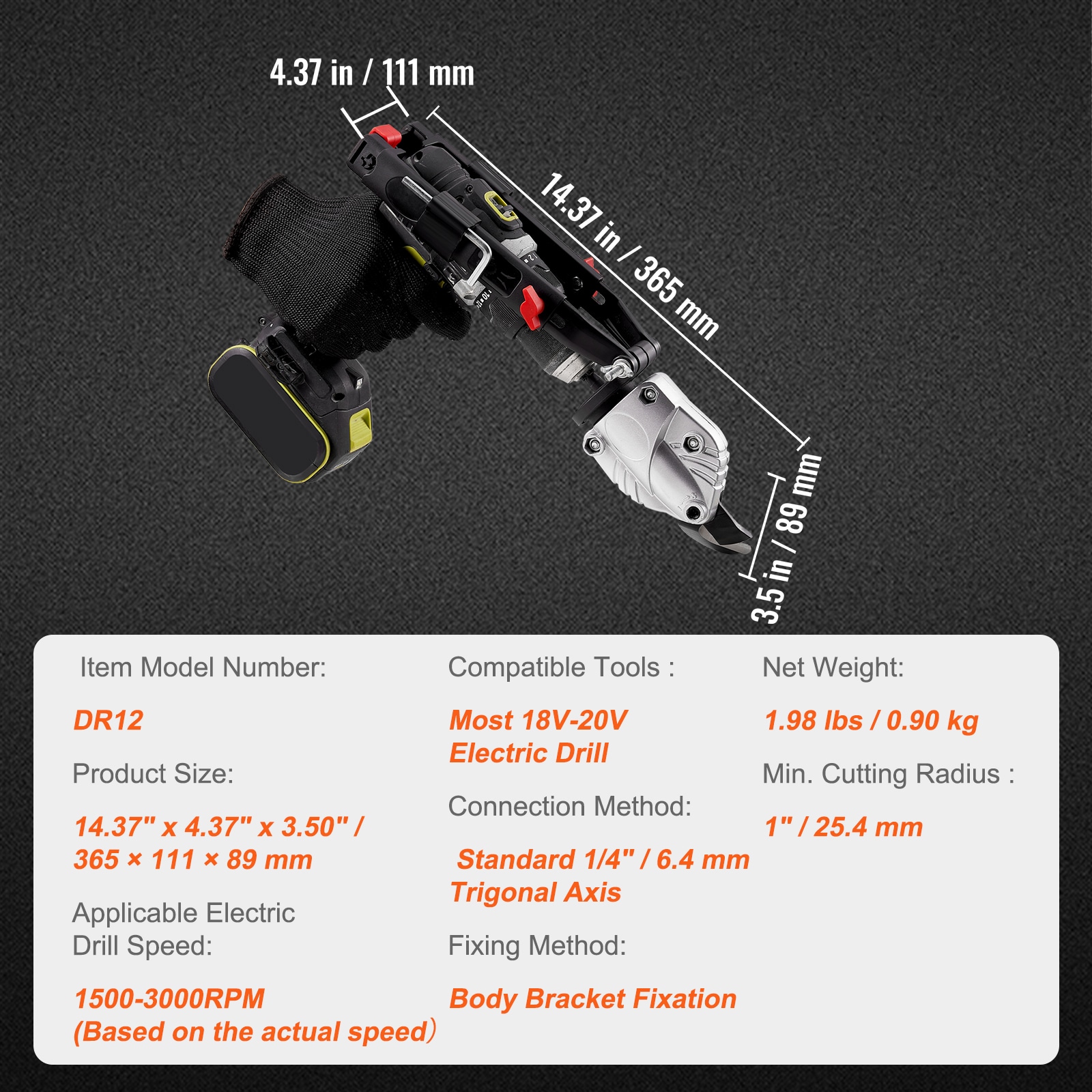 Cortadora de metal de aluminio de calibre 14 con taladro y cizalla VEVOR QDTJQJJQT08MM4OT5V0