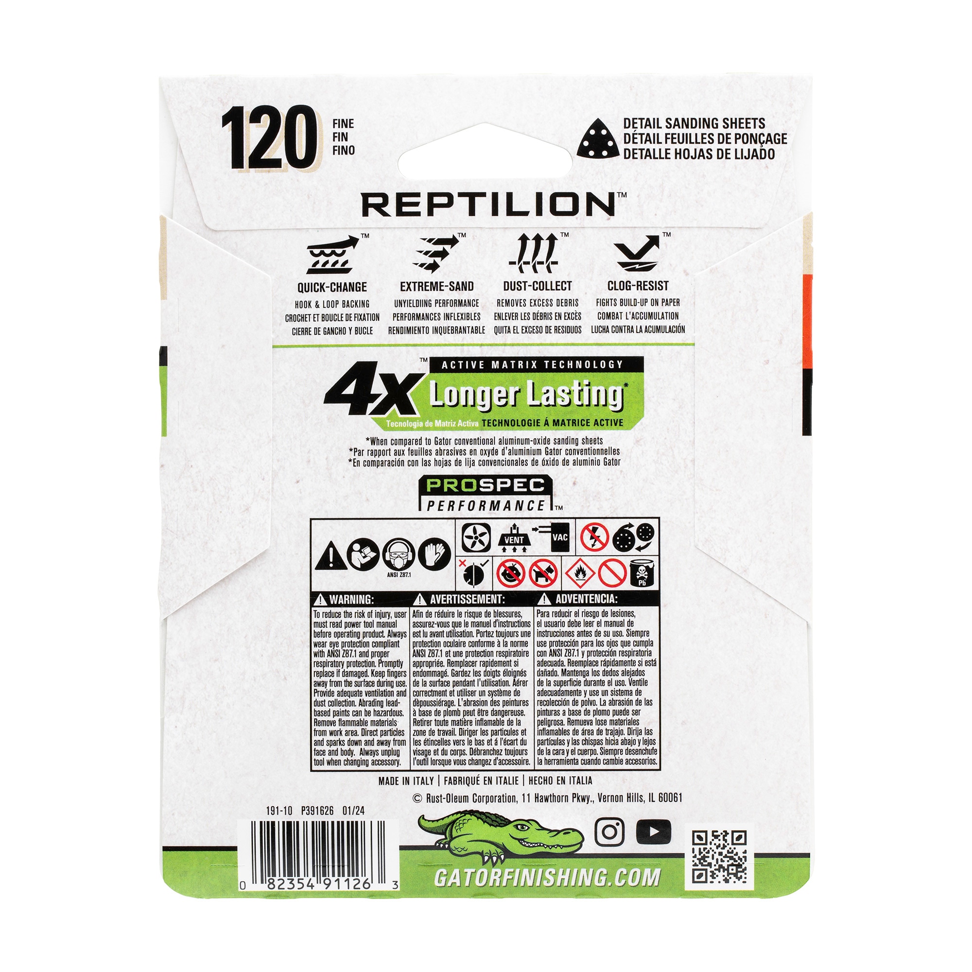 Papel de lija para detalles Gator Reptilion Oscillating de cerámica de alúmina de 120 grits de 8 piezas 391126.