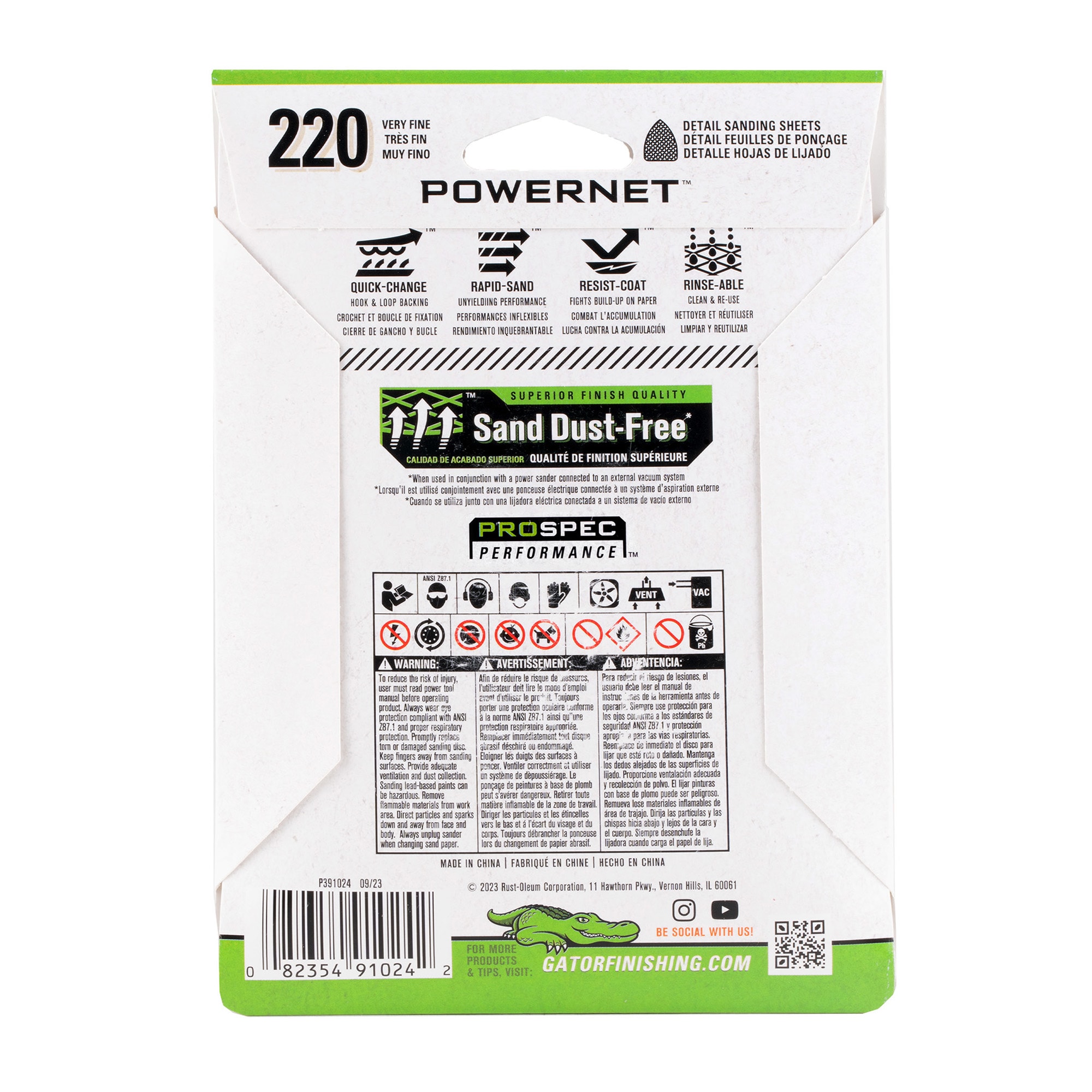 Papel de lija para detalles de cerámica Alúmina 220, 10 piezas Gator PowerNet 391024