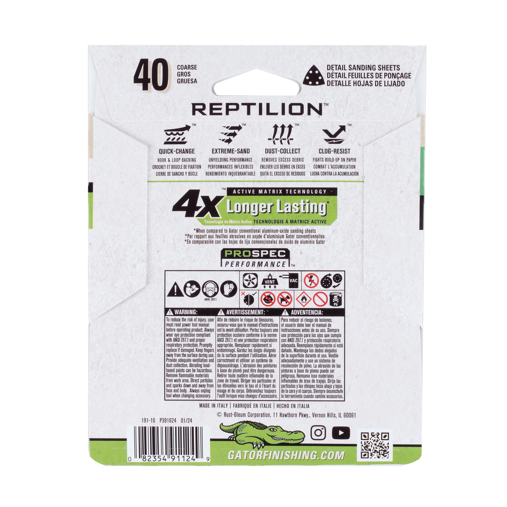 Papel de lija detallado oscilante de 8 piezas de cerámica de alúmina de grano 40 Gator Reptilion 391124