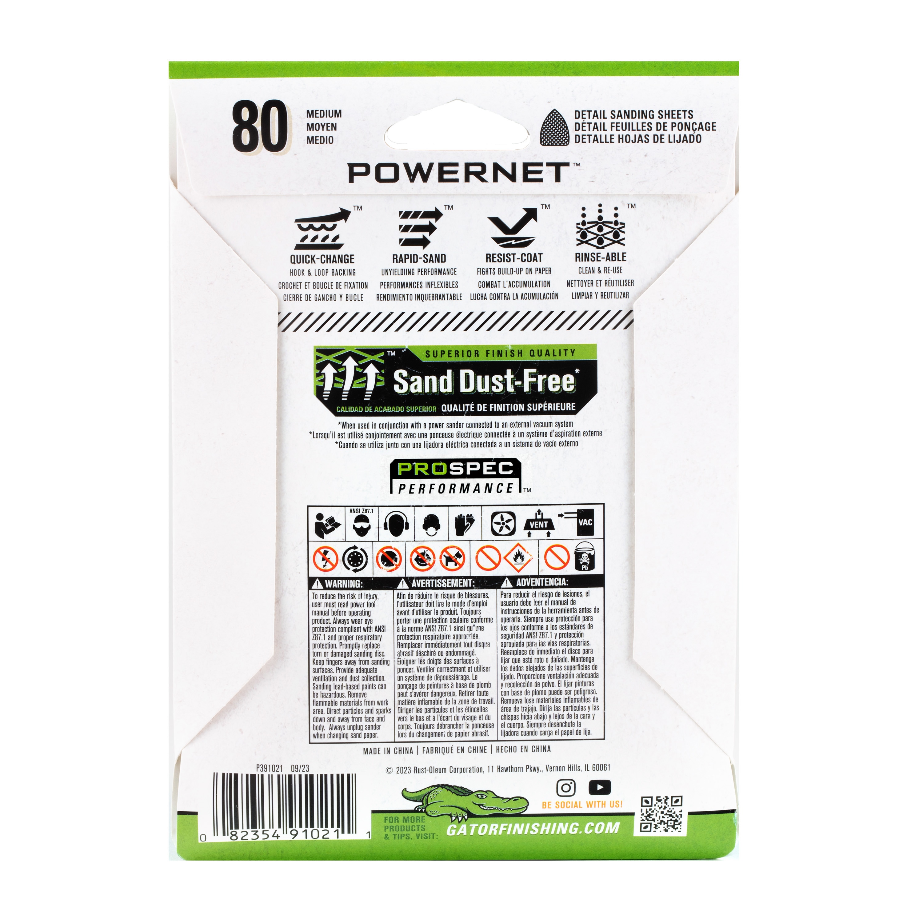 Papel de lija para detalles Gator PowerNet de cerámica y alúmina de 80 granos, 10 piezas 391021