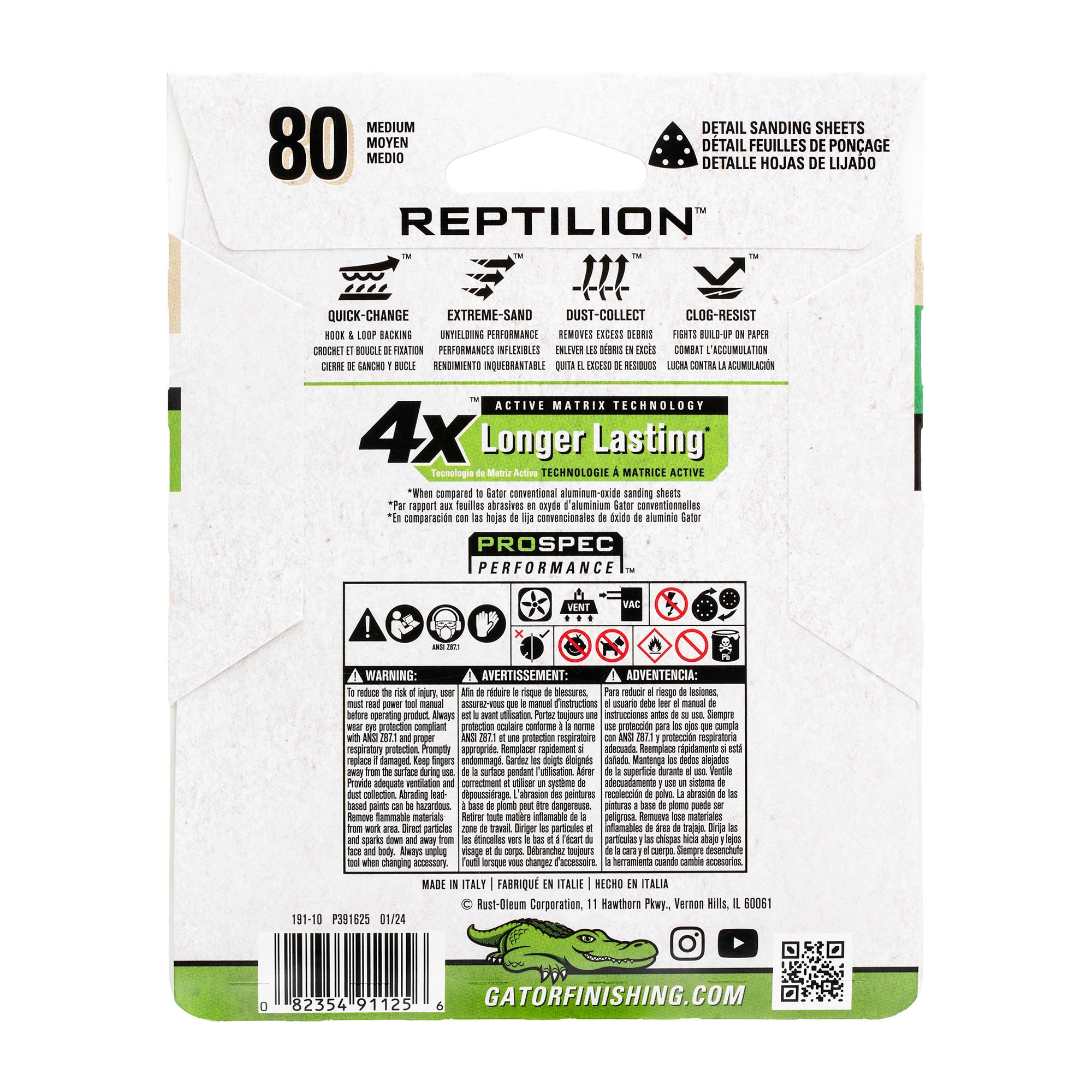 Papel de lija detallado Gator Reptilion oscilante de cerámica alúmina de 80 granos, 8 piezas 391125
