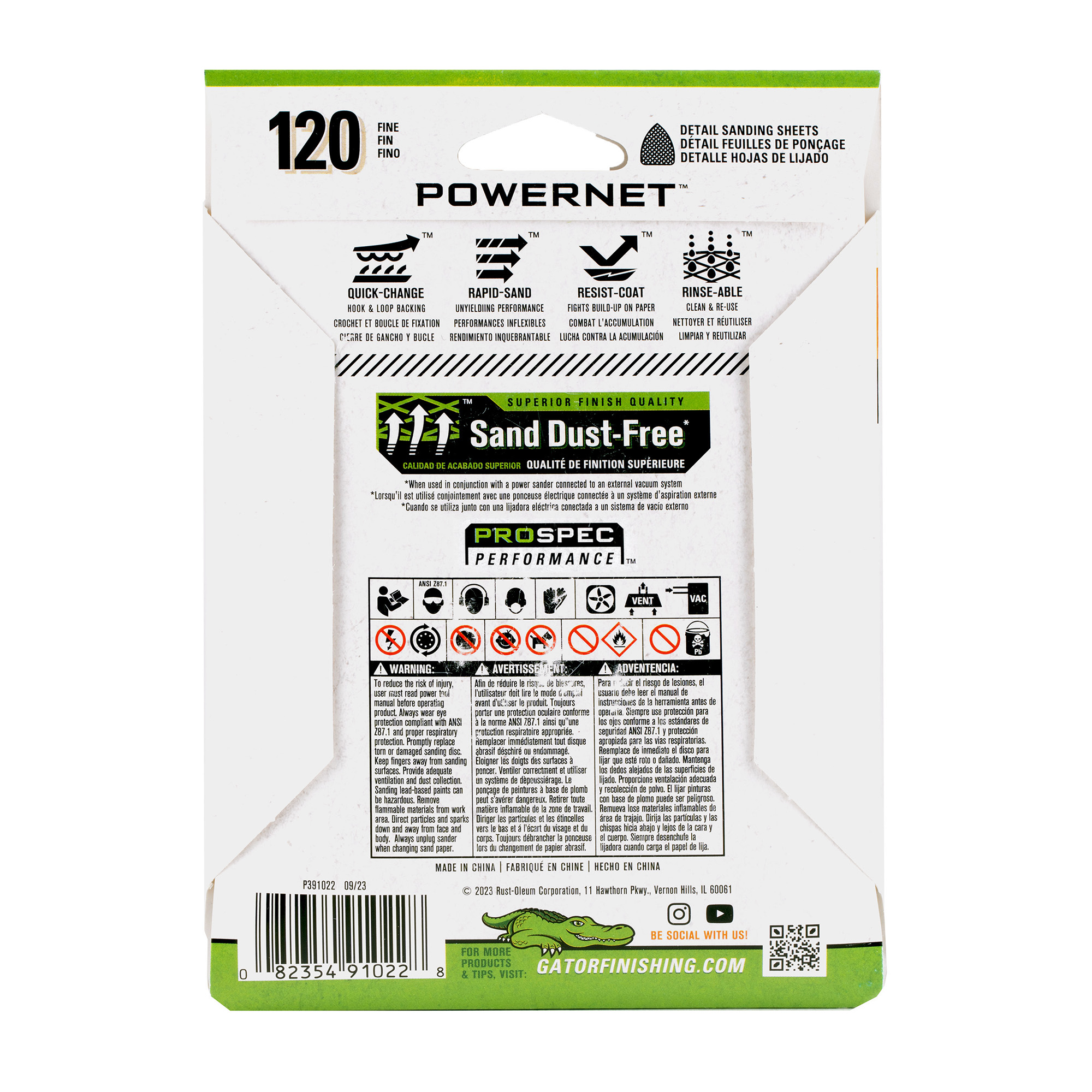 Papel de lija para detalles Gator PowerNet de cerámica alumina de 120 granos, 10 piezas 391022