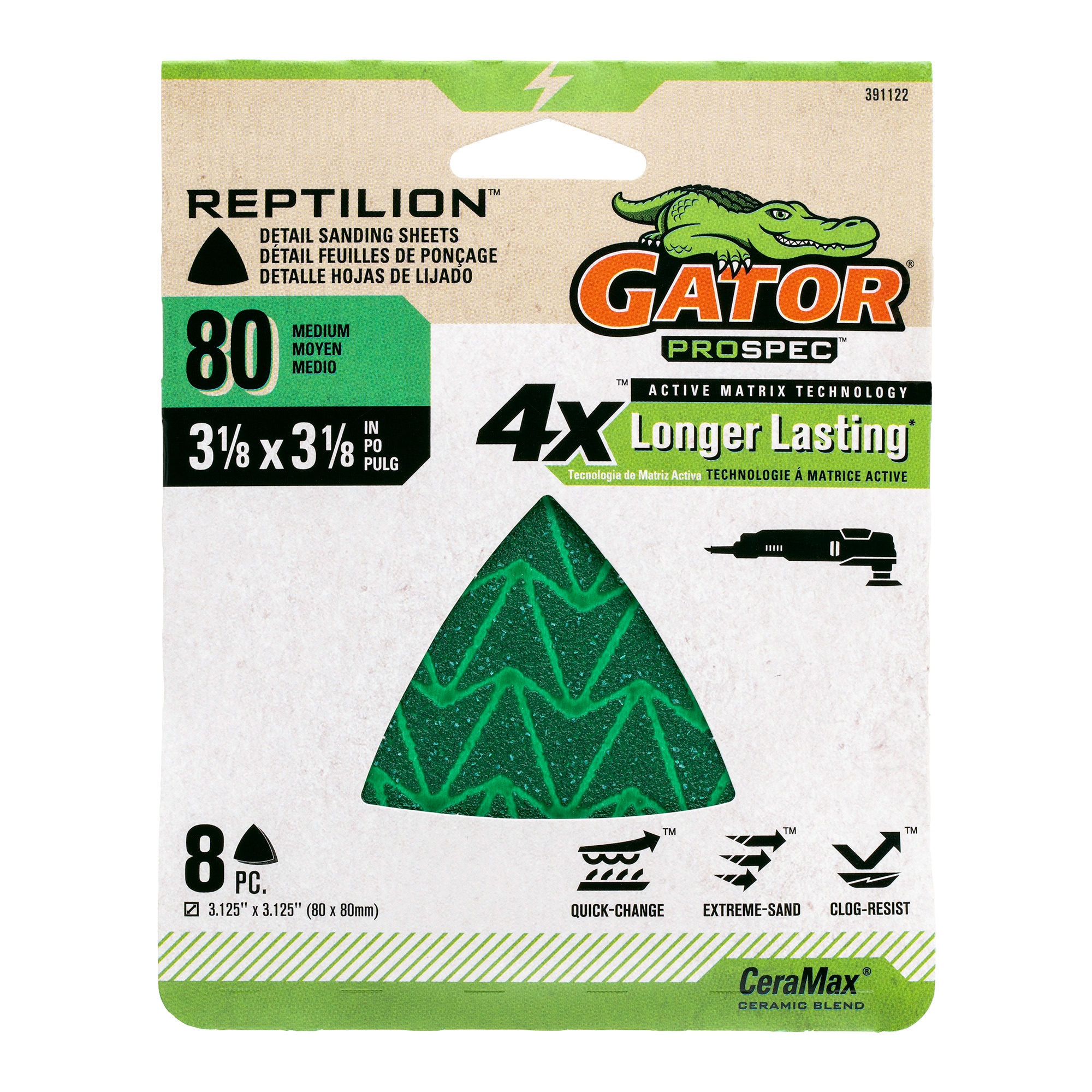 Papel de lija para detalles Gator Reptilion Oscilante de cerámica alúmina de 80 granos, 8 piezas 391122