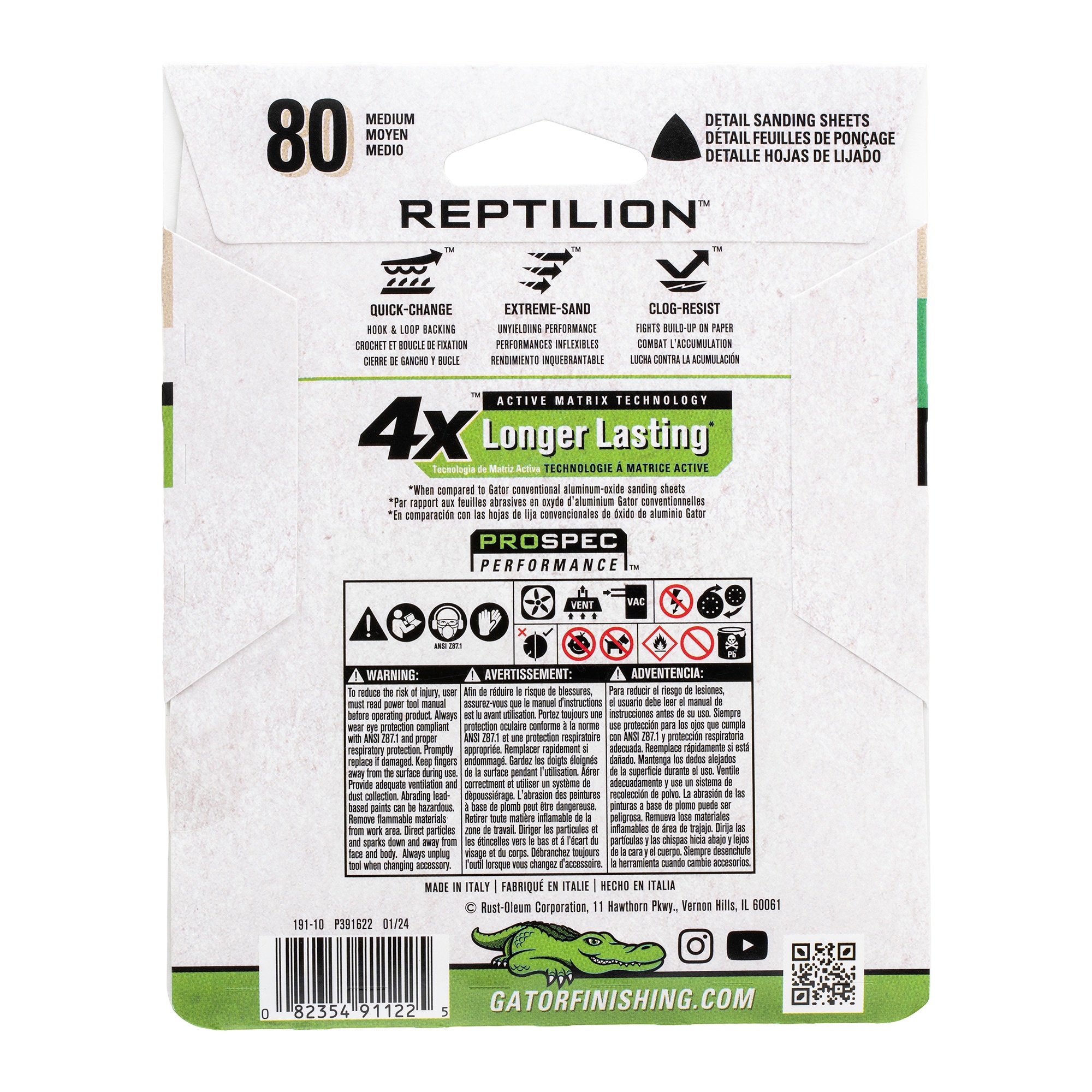 Papel de lija para detalles Gator Reptilion Oscilante de cerámica alúmina de 80 granos, 8 piezas 391122