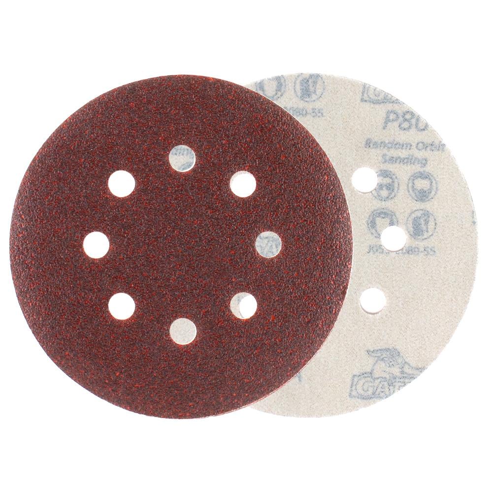 Disco de Lijado Gator de 5 pulgadas con 8 Orificios y Gancho y Lazo de Grano 80, Paquete de 50 - Papel de Lija de Disco de Óxido de Aluminio de Grano 80, 50 Piezas