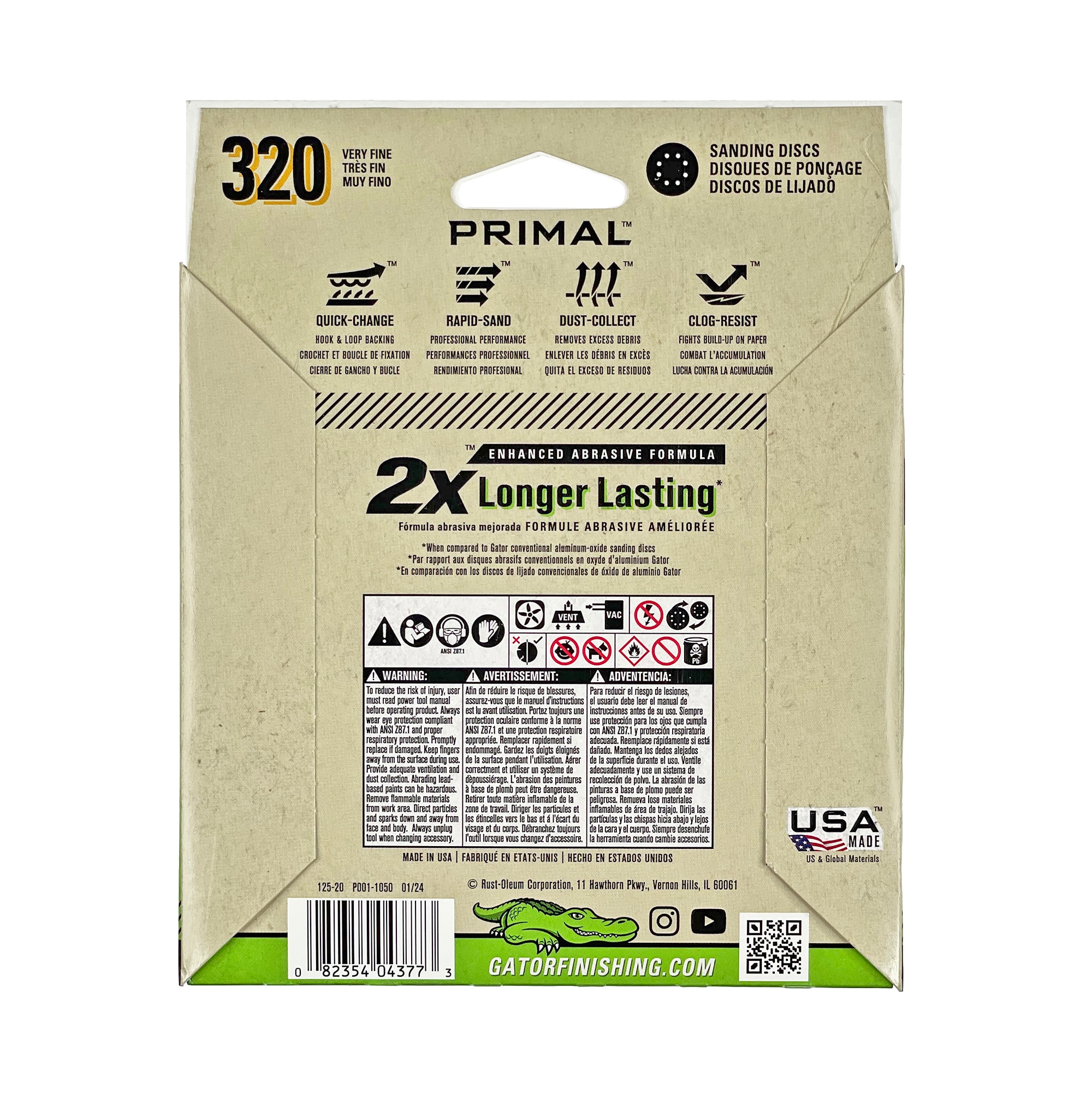 Lijadora de disco de óxido de aluminio de 320 granos Gator 5 en 8H H/L 15 pk