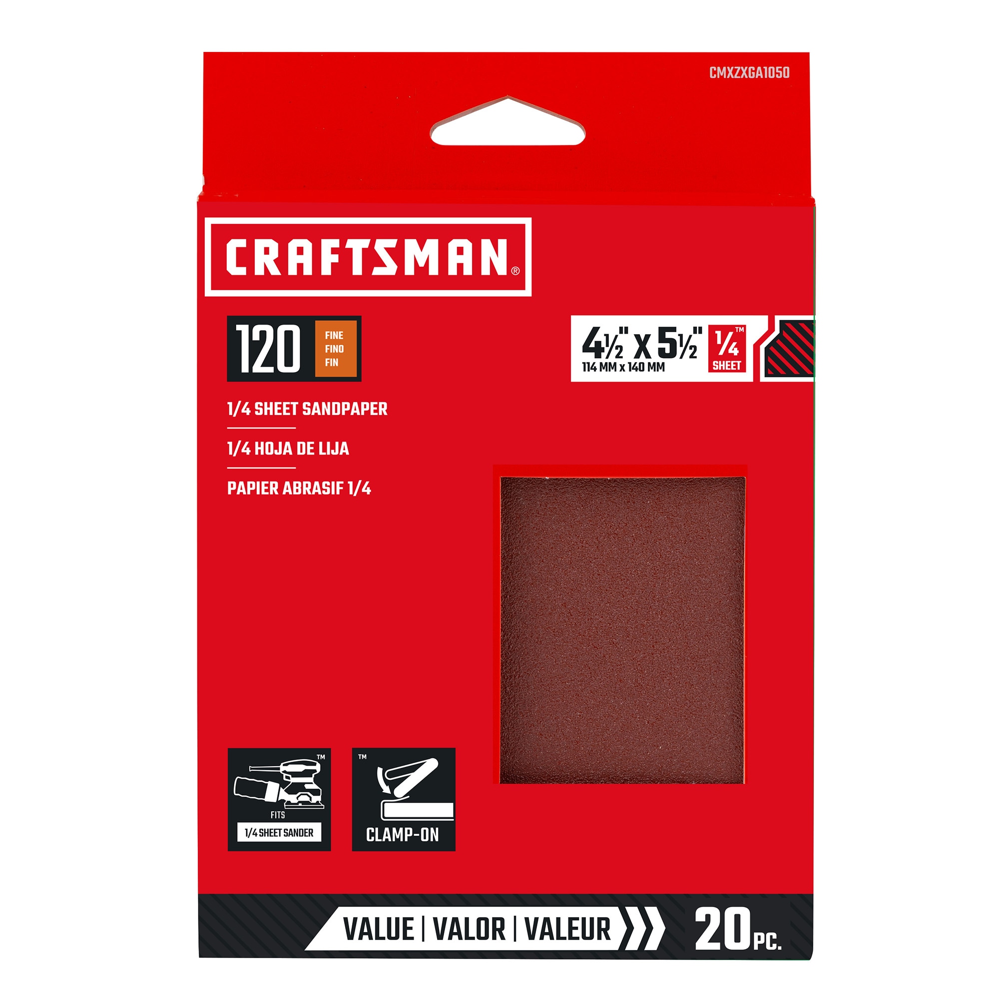 Hoja de lija de óxido de aluminio Craftsman de 120 granos en 20 piezas