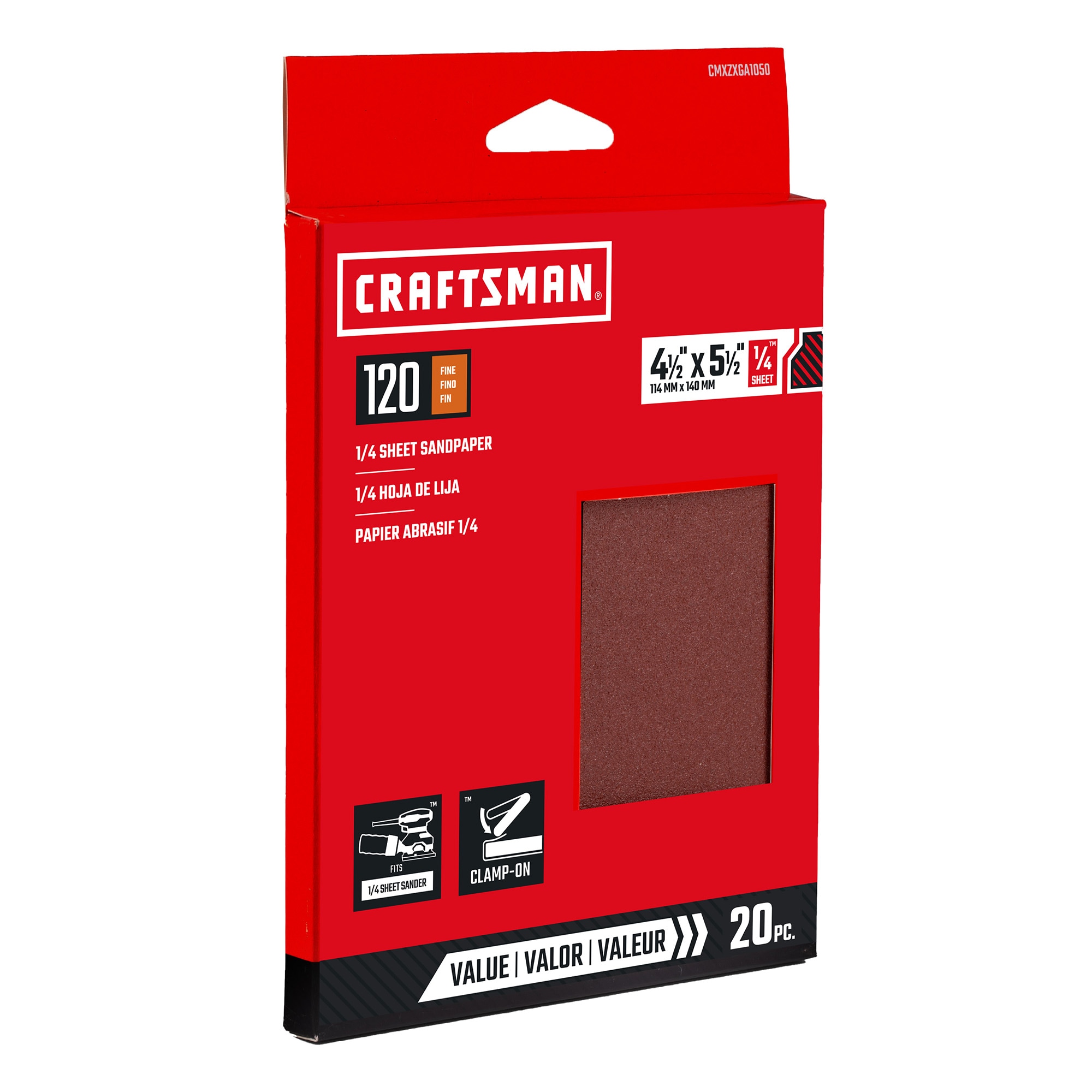 Hoja de lija de óxido de aluminio Craftsman de 120 granos en 20 piezas