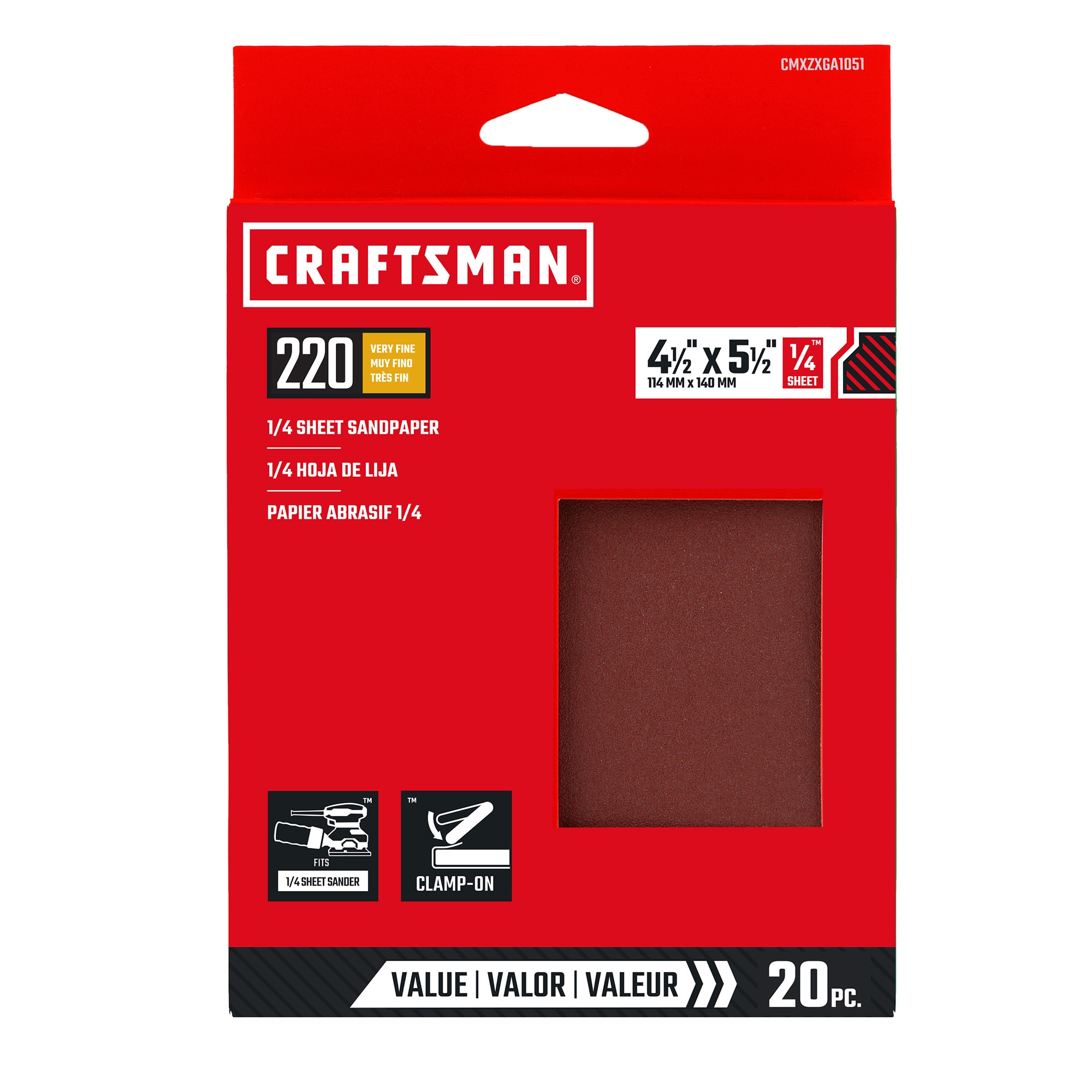 
CRAFTSMAN Craftsman 20 -Piezas Papel de lija de óxido de aluminio de grano 220 391051