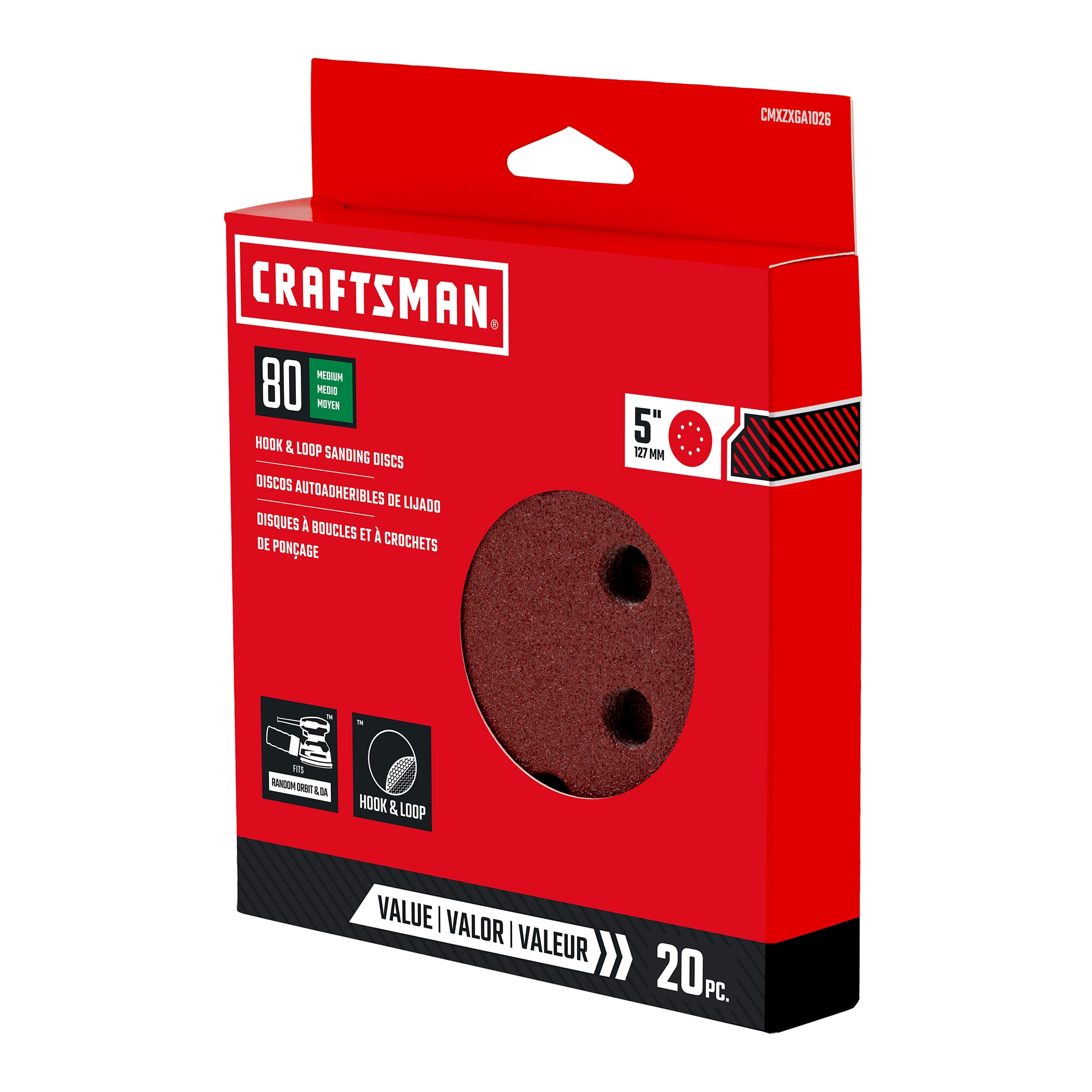 CRAFTSMAN 20 Piezas de Papel de Lija de Óxido de Aluminio de 80 Granos