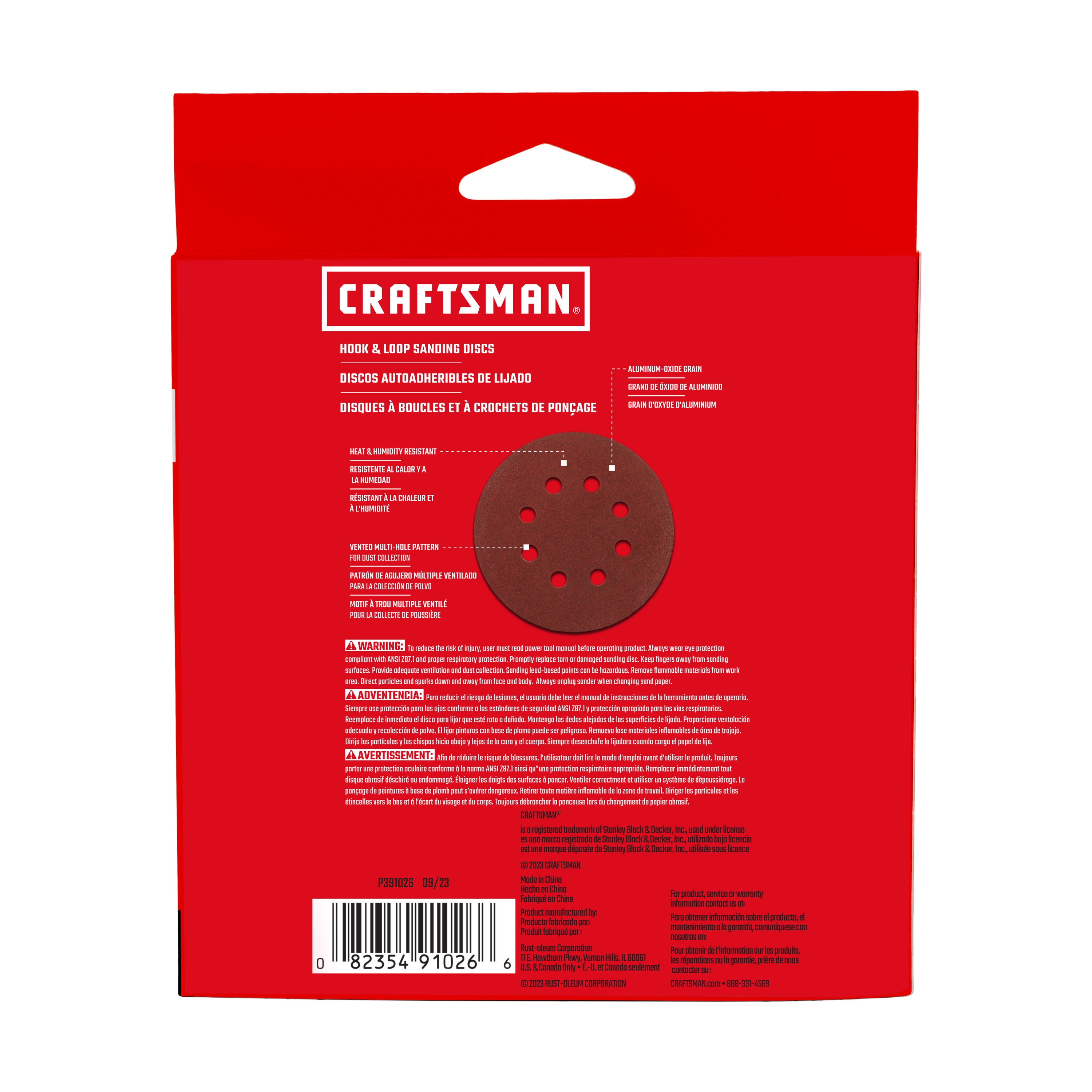 CRAFTSMAN 20 Piezas de Papel de Lija de Óxido de Aluminio de 80 Granos