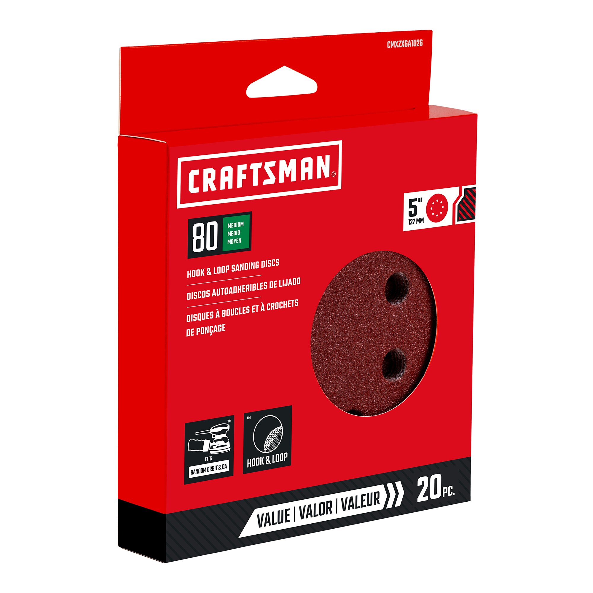 CRAFTSMAN 20 Piezas de Papel de Lija de Óxido de Aluminio de 80 Granos