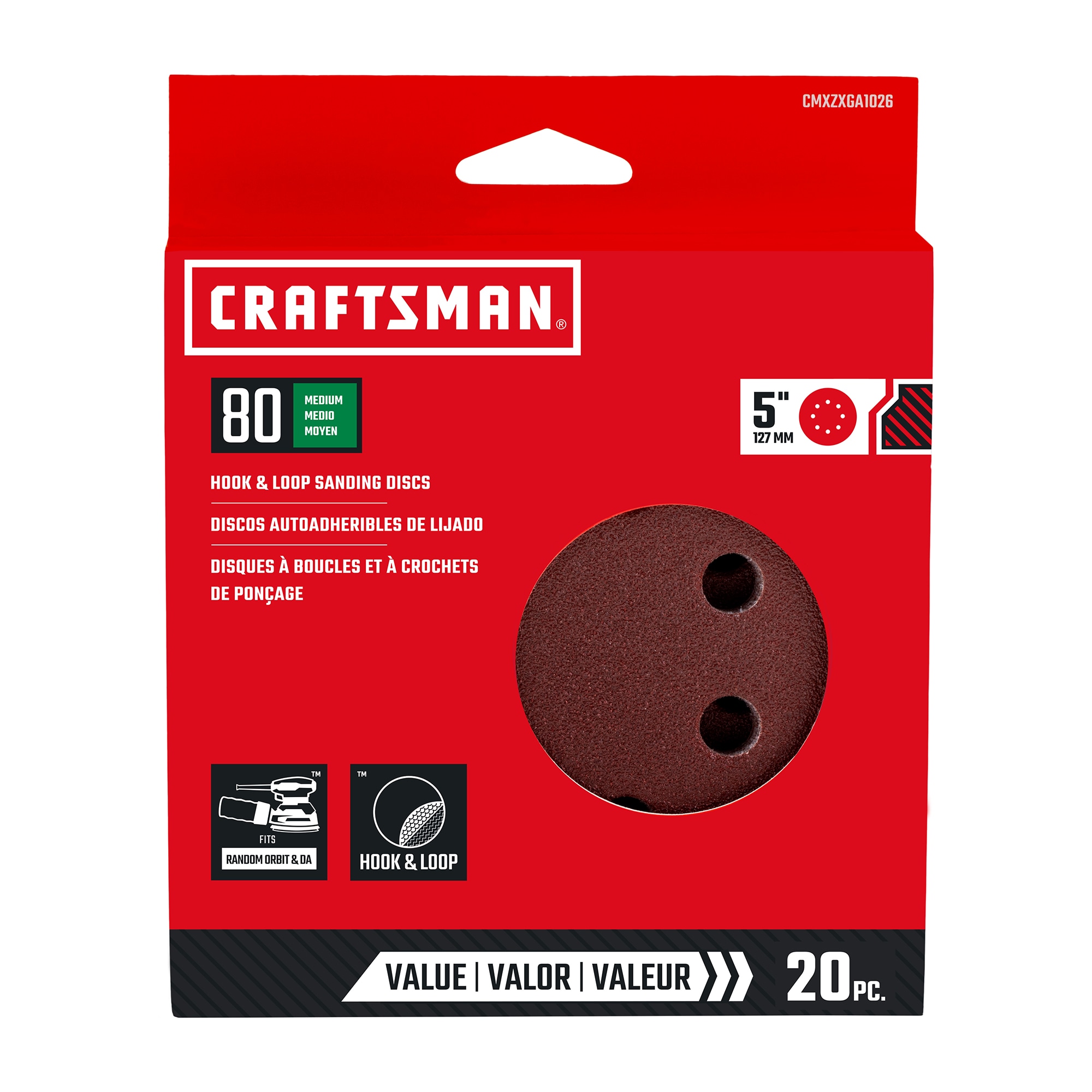 CRAFTSMAN 20 Piezas de Papel de Lija de Óxido de Aluminio de 80 Granos