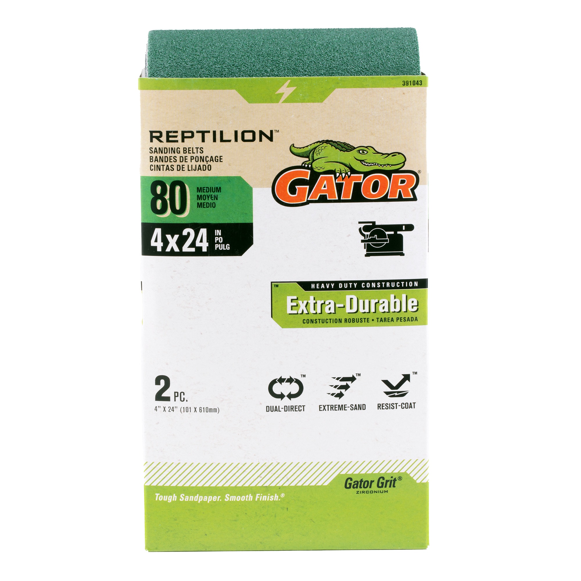 Lija de banda de óxido de circonio aluminio de 80 granos, 2 piezas Gator Reptilion 391043