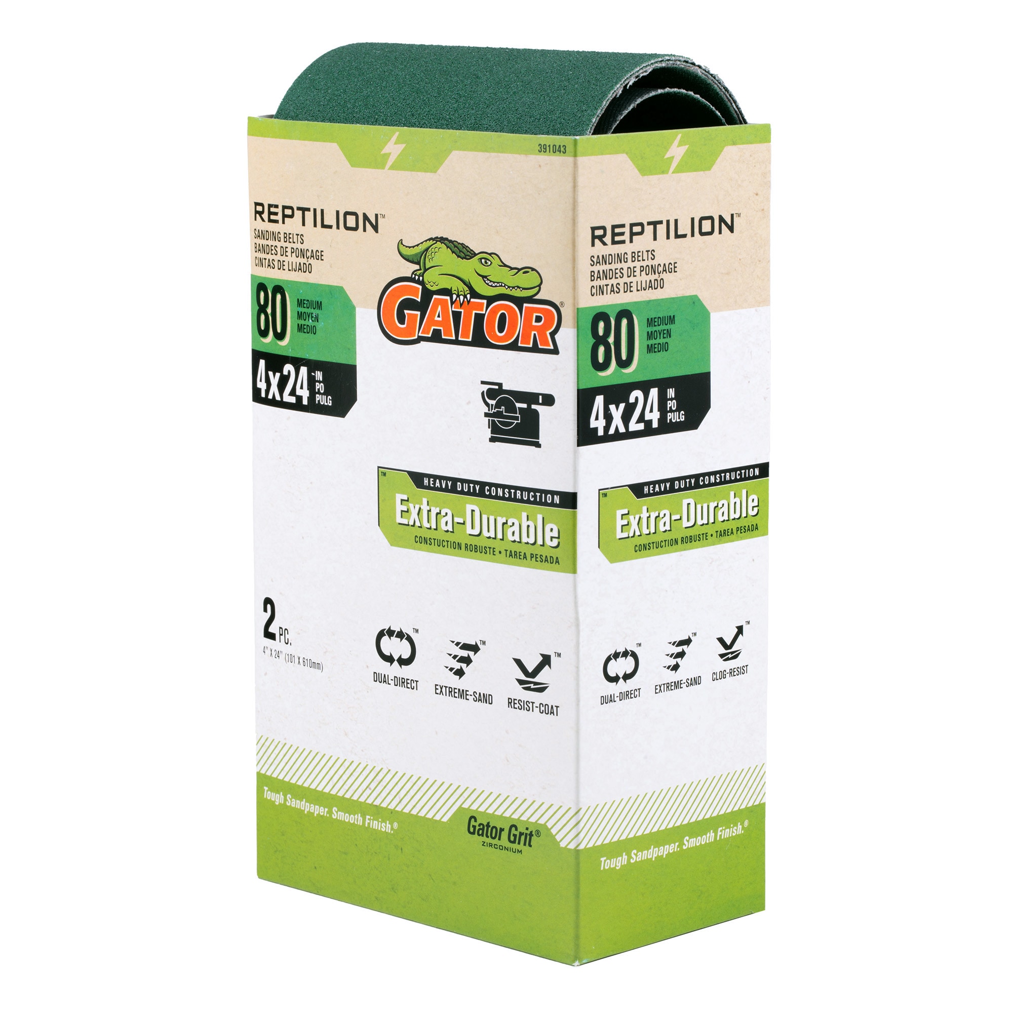 Lija de banda de óxido de circonio aluminio de 80 granos, 2 piezas Gator Reptilion 391043