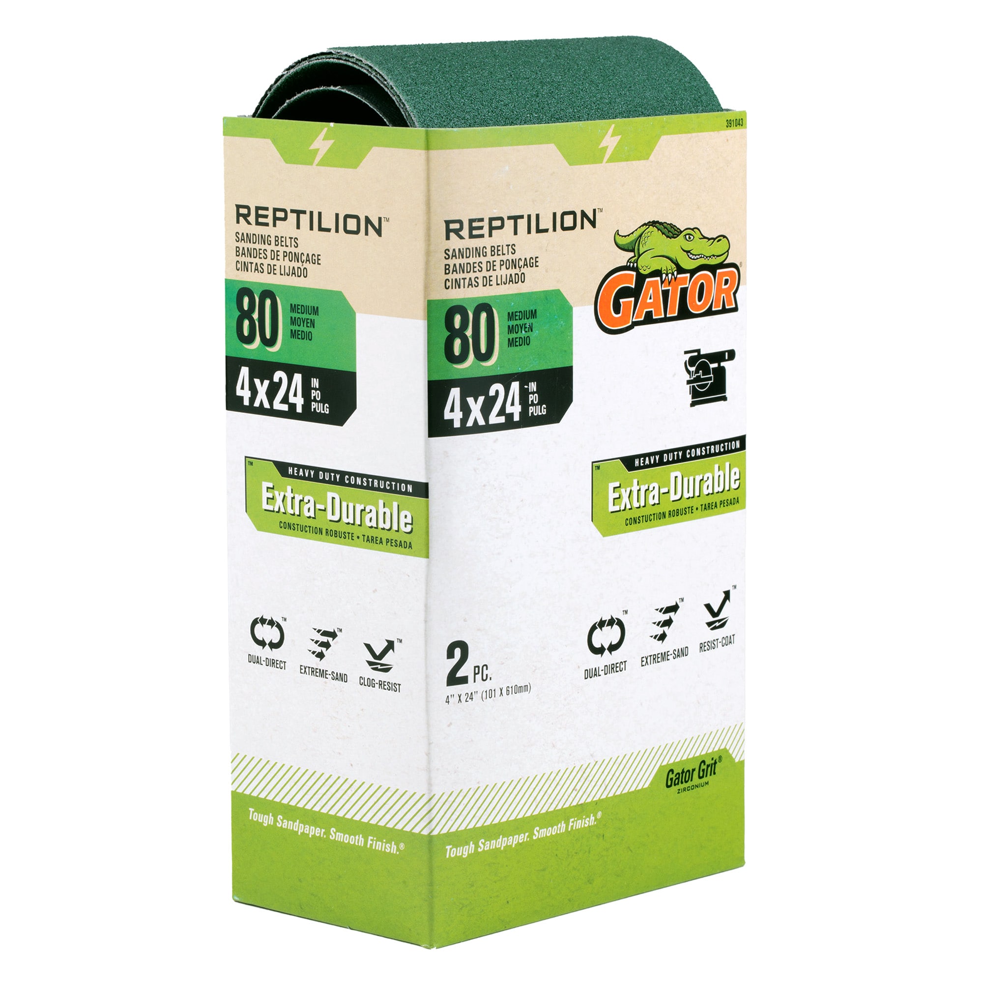 Lija de banda de óxido de circonio aluminio de 80 granos, 2 piezas Gator Reptilion 391043