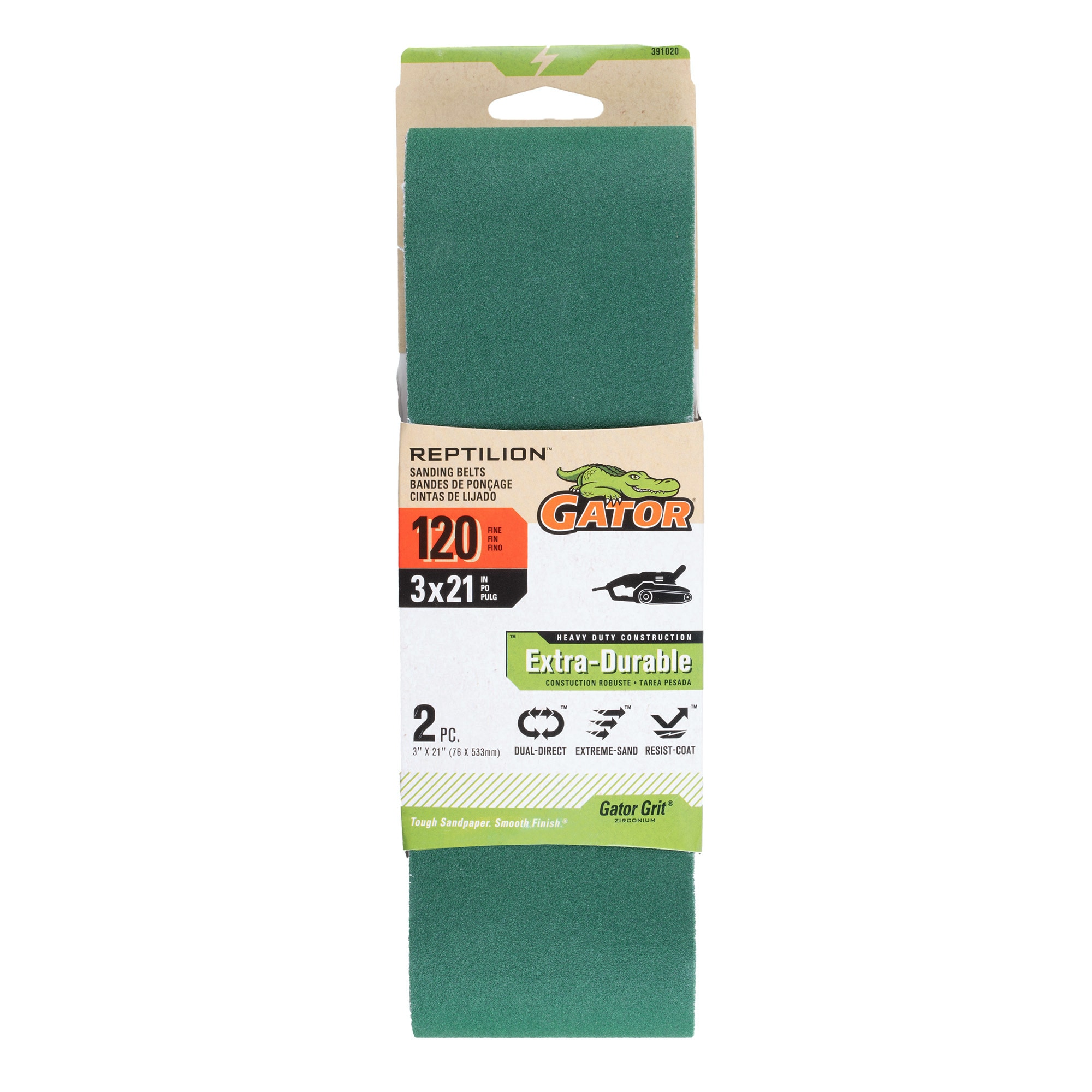Papel de lija de cinturón Gator Reptilion de 2 piezas con óxido de circonio y alúmina de grano 120 - 391020