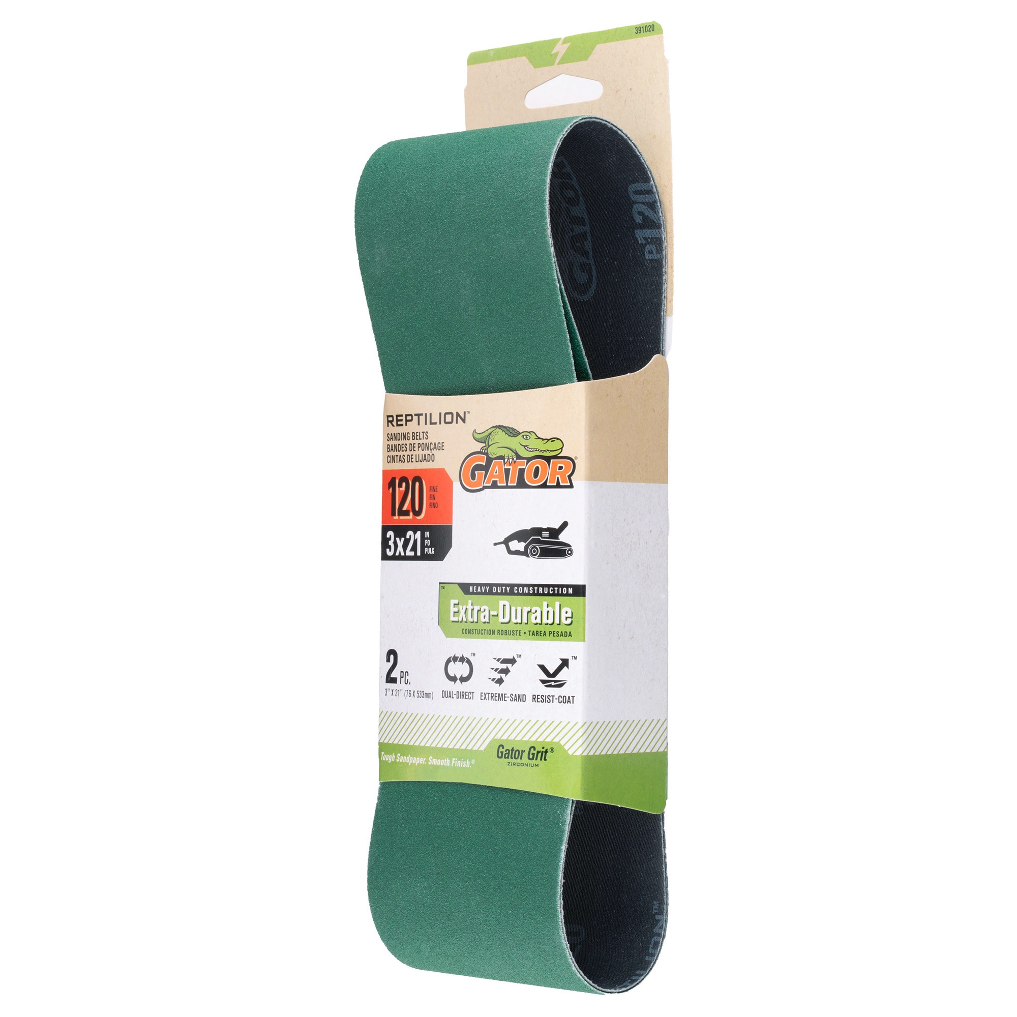 Papel de lija de cinturón Gator Reptilion de 2 piezas con óxido de circonio y alúmina de grano 120 - 391020