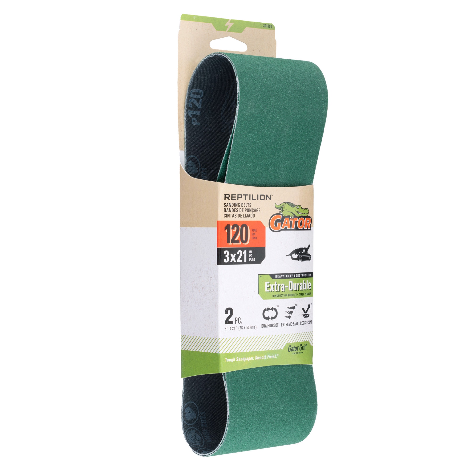 Papel de lija de cinturón Gator Reptilion de 2 piezas con óxido de circonio y alúmina de grano 120 - 391020
