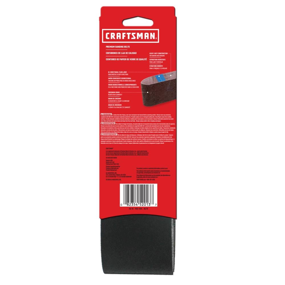 Lija de banda de óxido de aluminio de circonio de 80 granos de CRAFTSMAN, 3 pulgadas x 24 pulgadas, paquete de 2