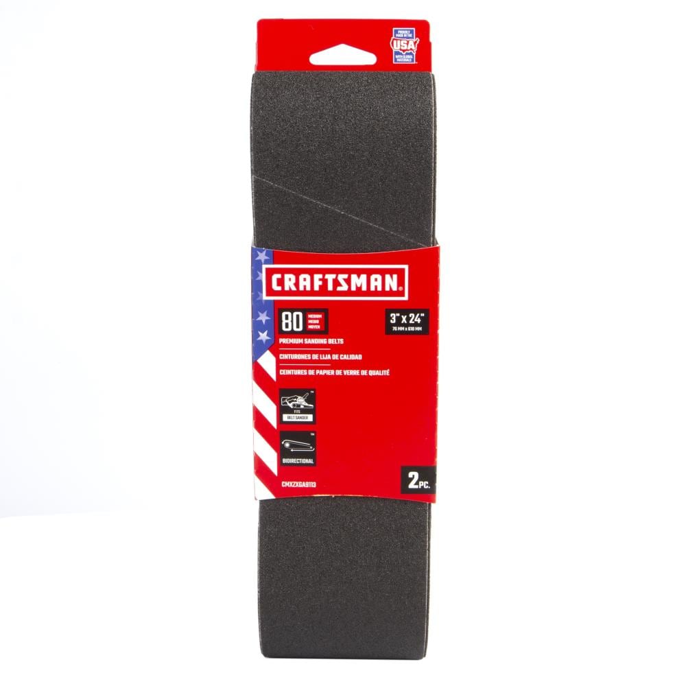 Lija de banda de óxido de aluminio de circonio de 80 granos de CRAFTSMAN, 3 pulgadas x 24 pulgadas, paquete de 2