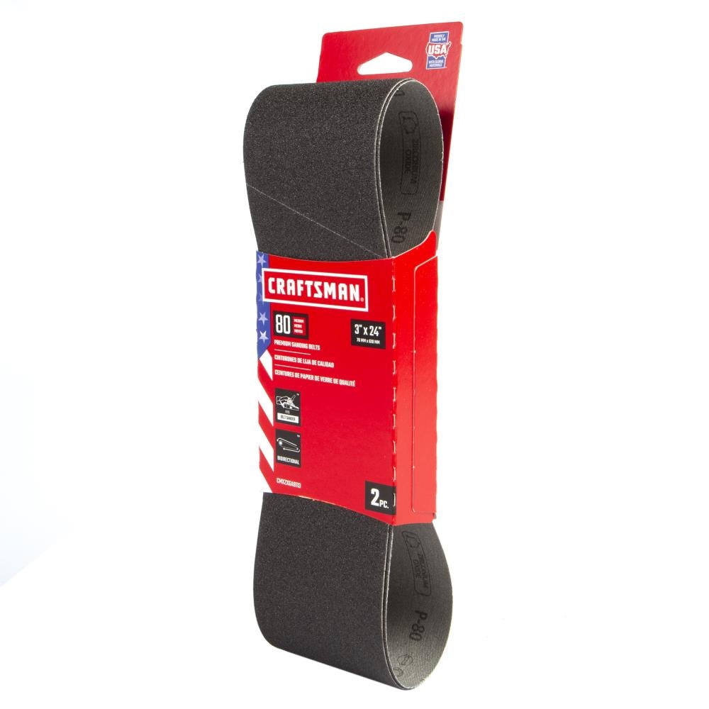Lija de banda de óxido de aluminio de circonio de 80 granos de CRAFTSMAN, 3 pulgadas x 24 pulgadas, paquete de 2