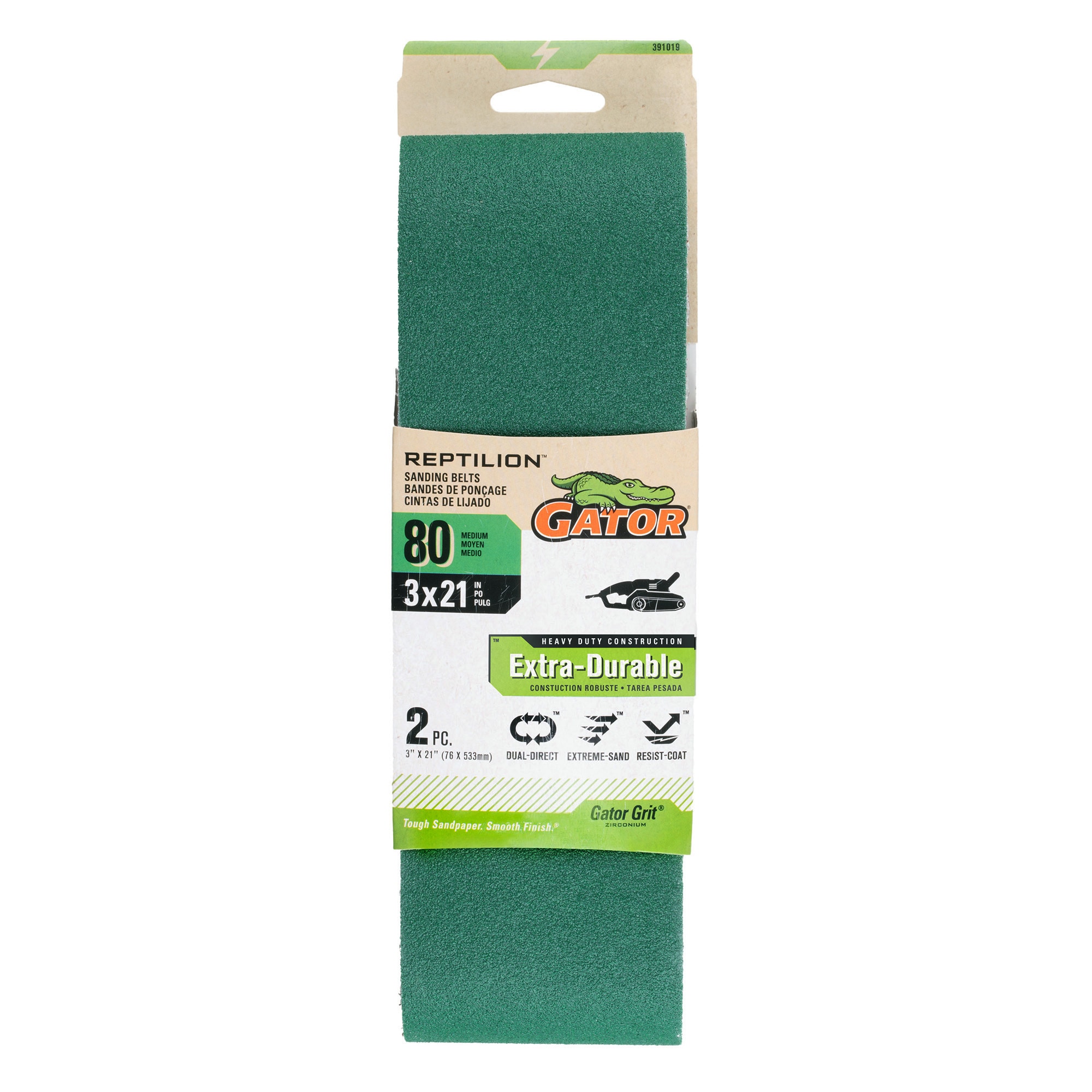 Lija de banda de zirconia alúmina de 80 granos, 2 piezas Gator Reptilion 391019