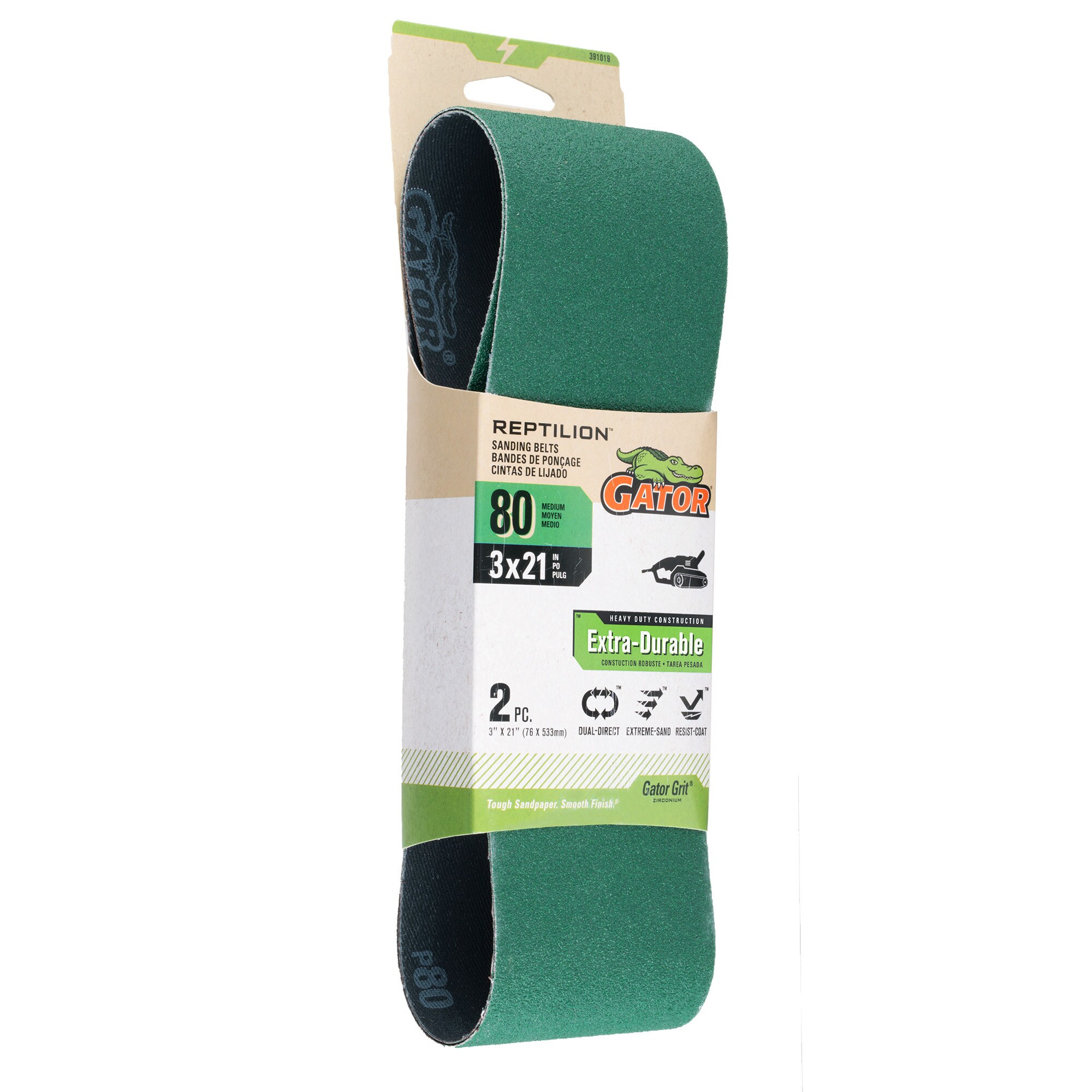 Lija de banda de zirconia alúmina de 80 granos, 2 piezas Gator Reptilion 391019