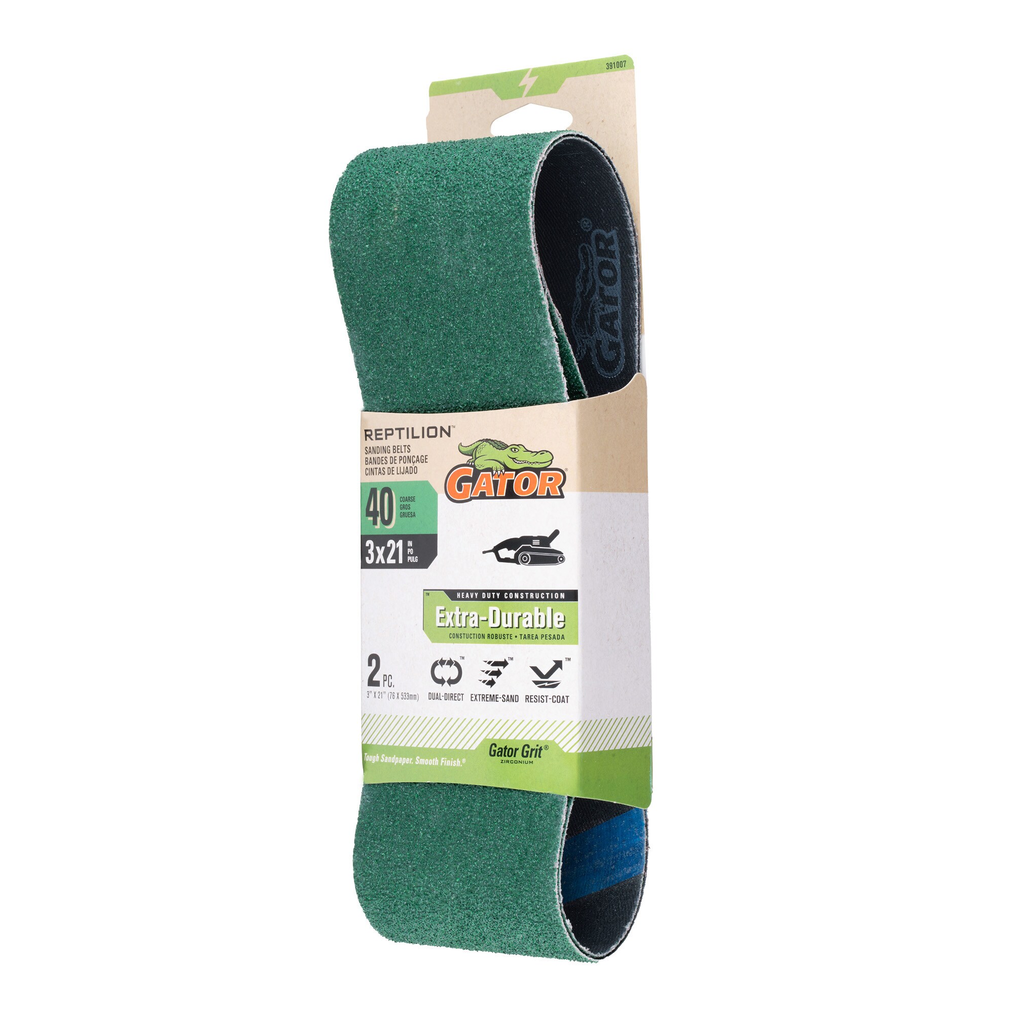Lija de banda de óxido de circonio y alúmina de grano 40, 2 piezas Gator Reptilion 391007