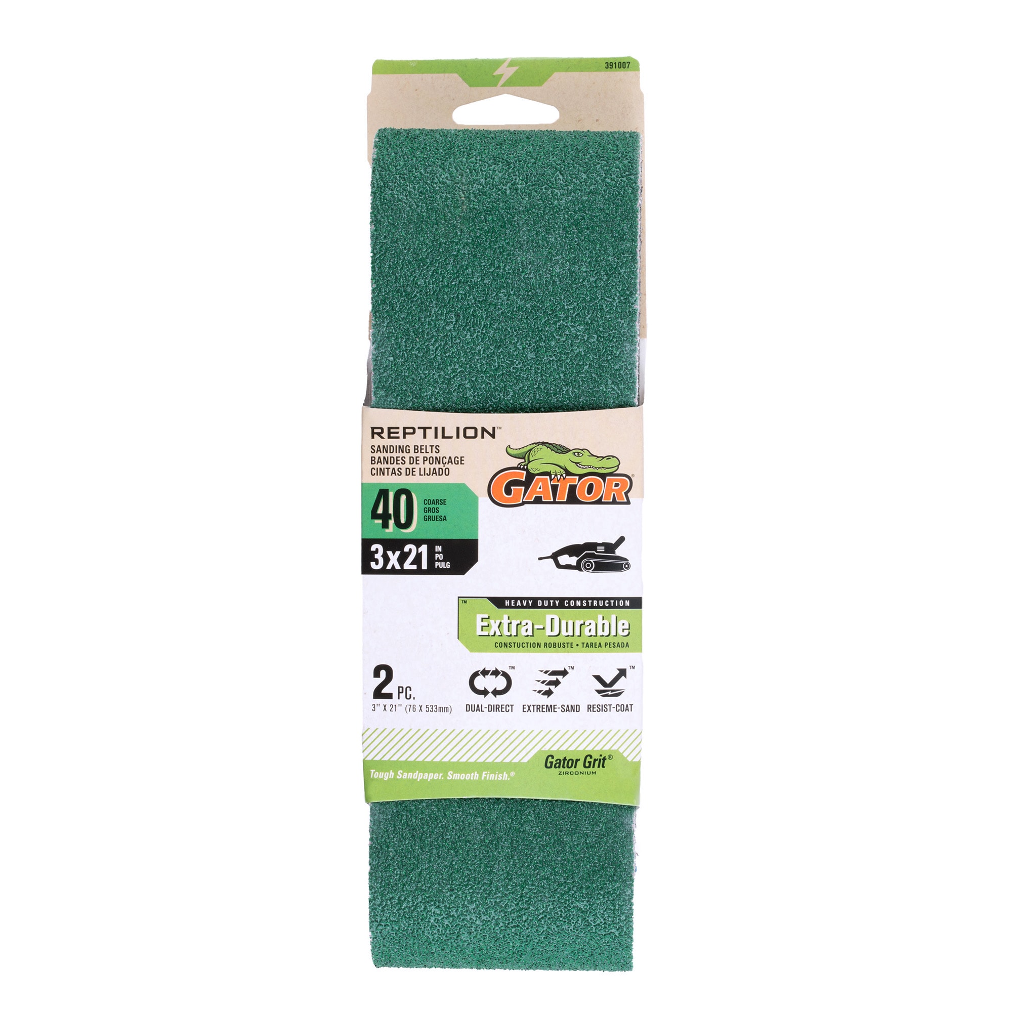 Lija de banda de óxido de circonio y alúmina de grano 40, 2 piezas Gator Reptilion 391007