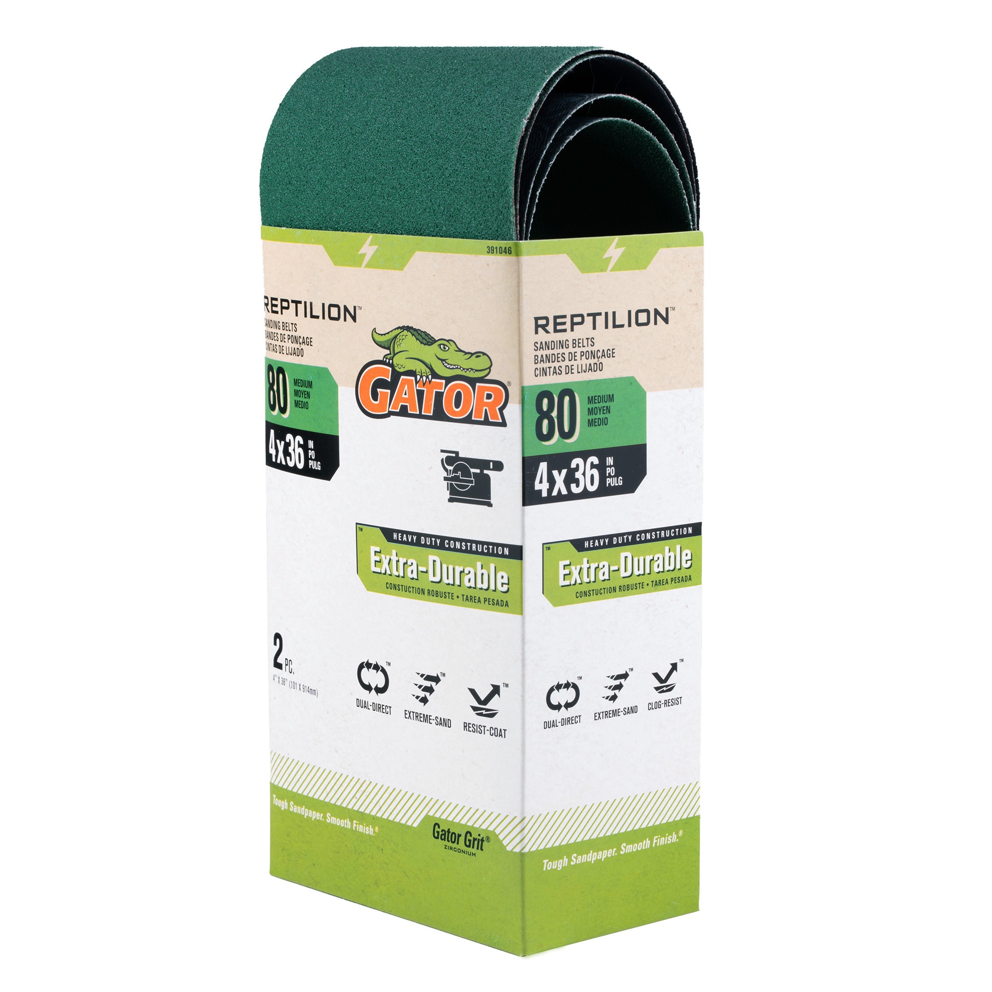 Lija de banda de óxido de aluminio y circonio de 80 granos Gator Reptilion de 2 piezas