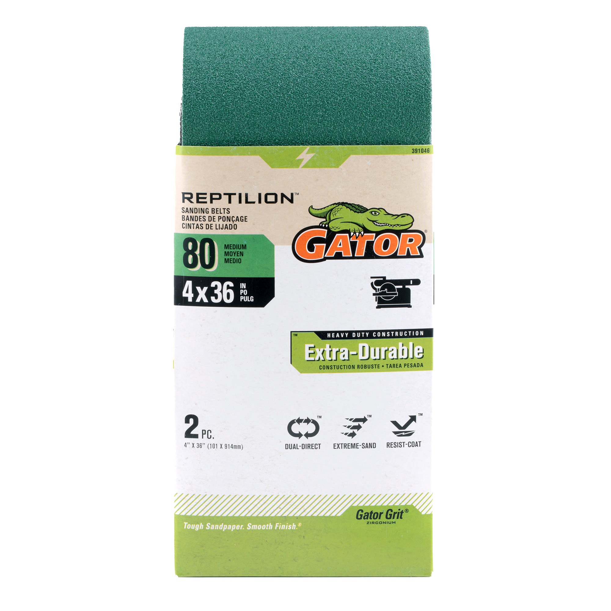 Lija de banda de óxido de aluminio y circonio de 80 granos Gator Reptilion de 2 piezas