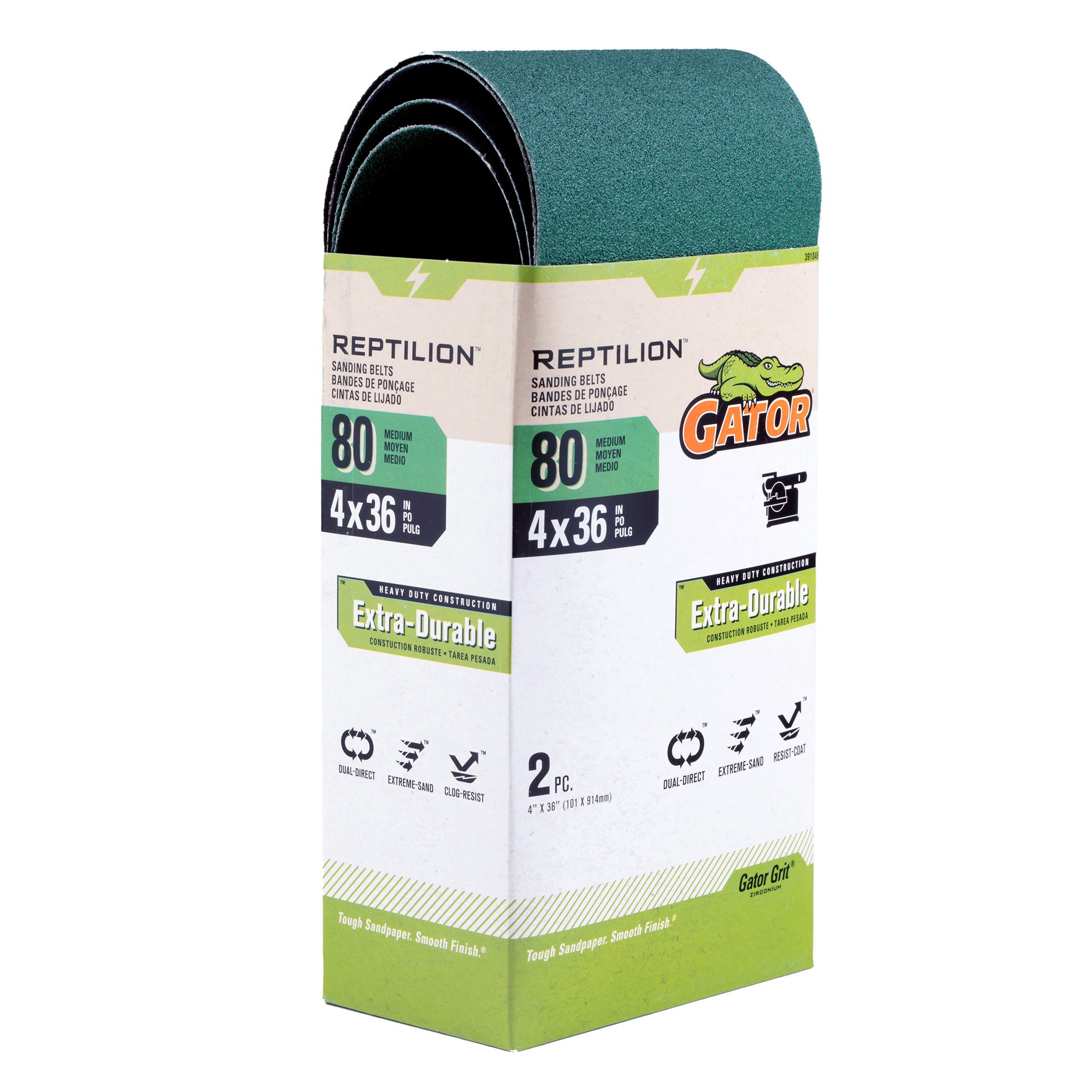 Lija de banda de óxido de aluminio y circonio de 80 granos Gator Reptilion de 2 piezas