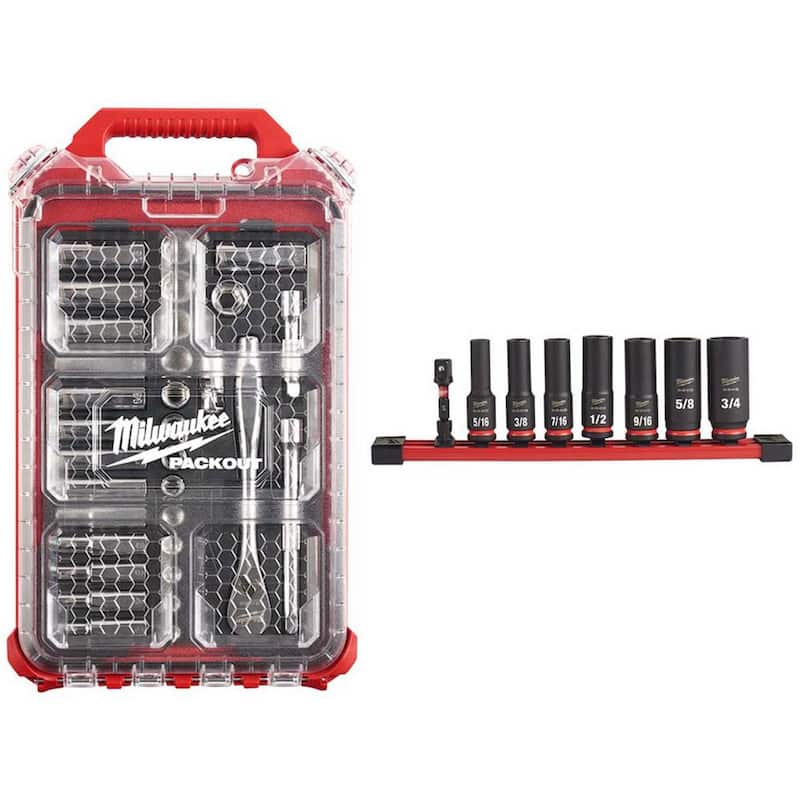 Set de herramientas mecánicas de trinquete y dado métrico de 3/8 pulgadas de Milwaukee con estuche PACKOUT y set de dados de impacto (40 piezas) - 48-22-9482-49-66-7024.