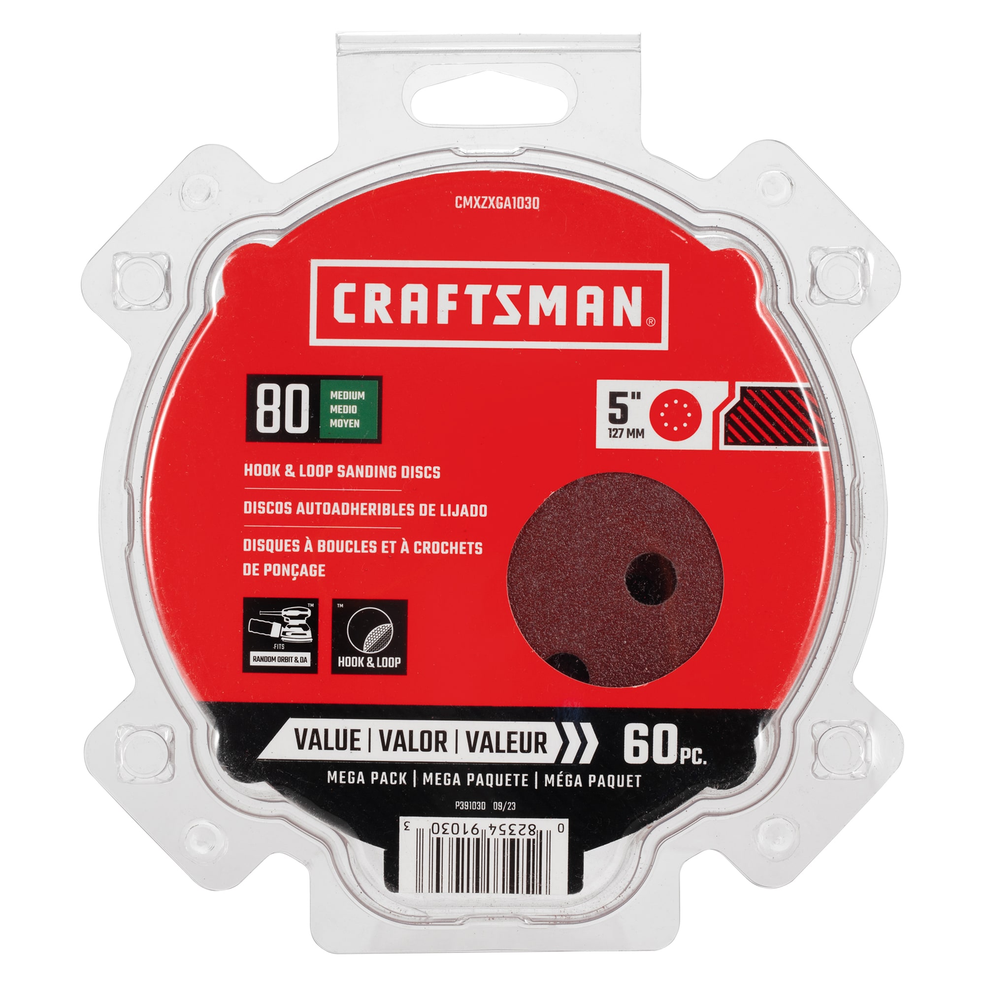 CRAFTSMAN 60 Piezas de Papel de Lija de Disco de Óxido de Aluminio de 80 Granos 391030