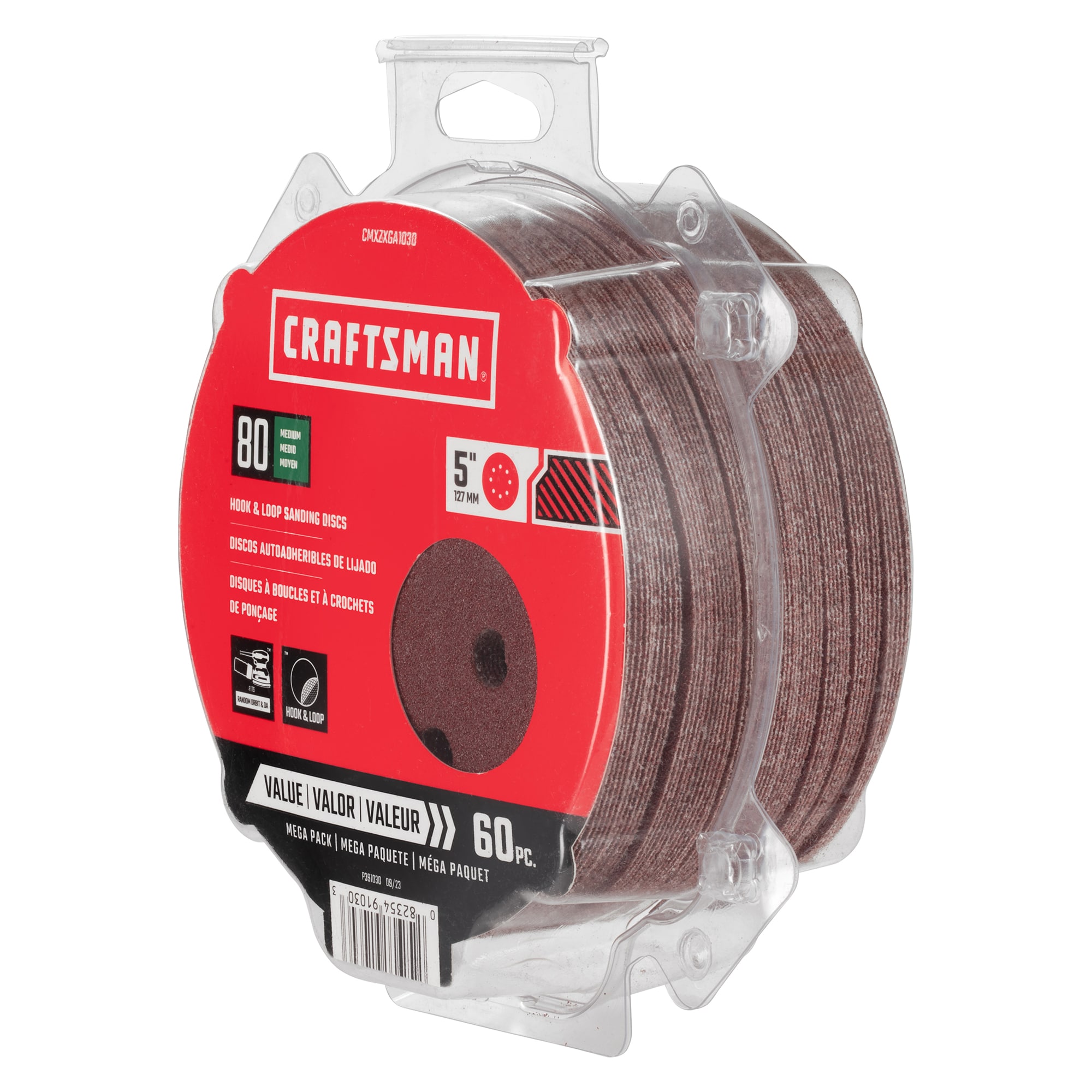CRAFTSMAN 60 Piezas de Papel de Lija de Disco de Óxido de Aluminio de 80 Granos 391030