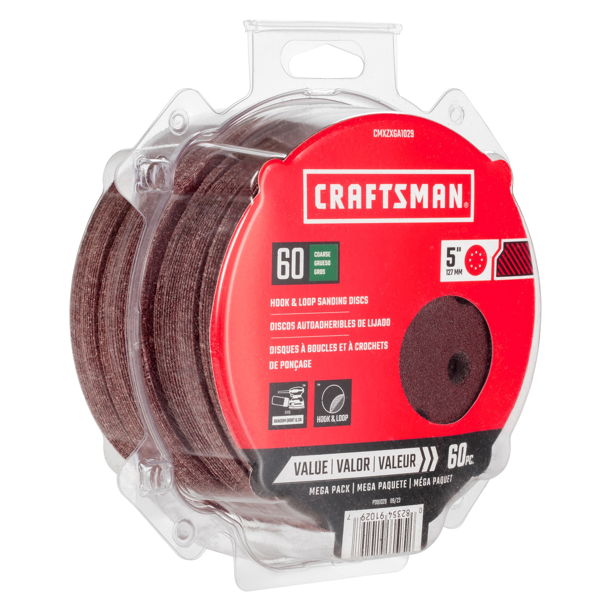 CRAFTSMAN Papel de lija de disco de óxido de aluminio de grano 60 de 60 piezas de Craftsman 391029